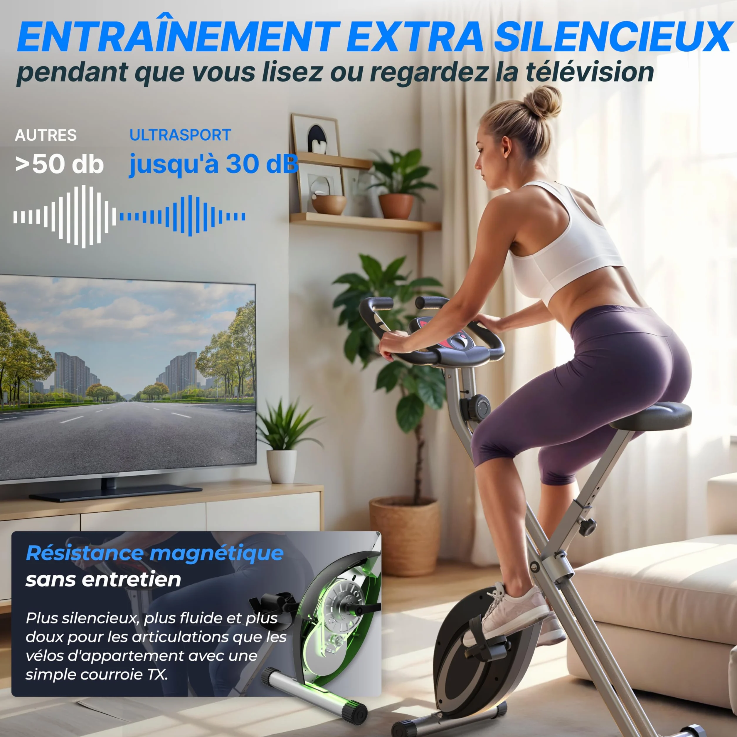 Ultrasport F-Bike Vélo d'Appartement Pliable 130 kg Silencieux