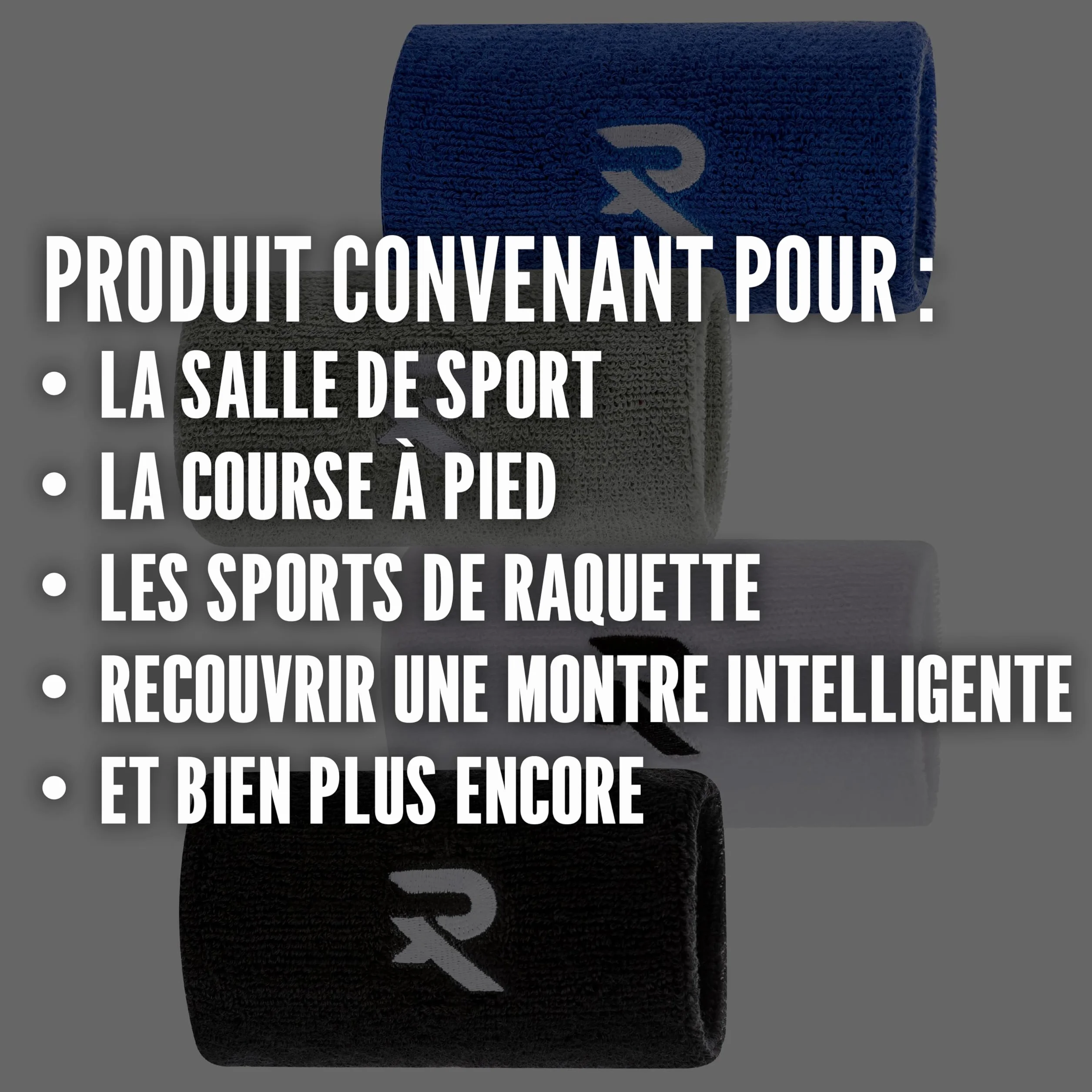 Serre-Poignets en Coton Raquex - Bandeaux Anti-Transpiration Sport Hommes Femmes 8 cm 13 cm 7 Couleurs