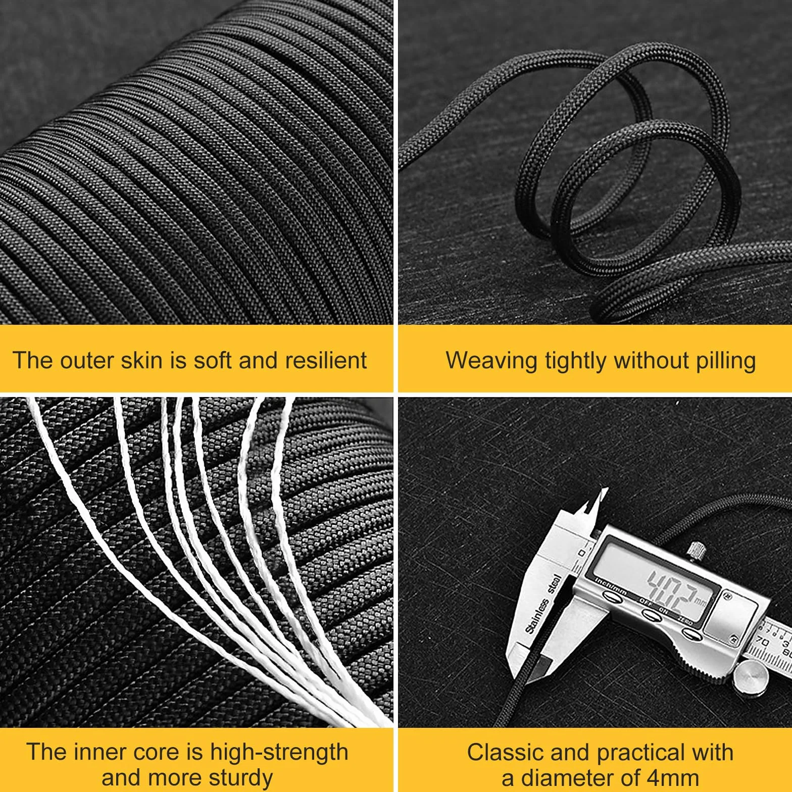 Paracord 550 Corde en Nylon 4mm 50m 7 Brins Résistant 250 kg