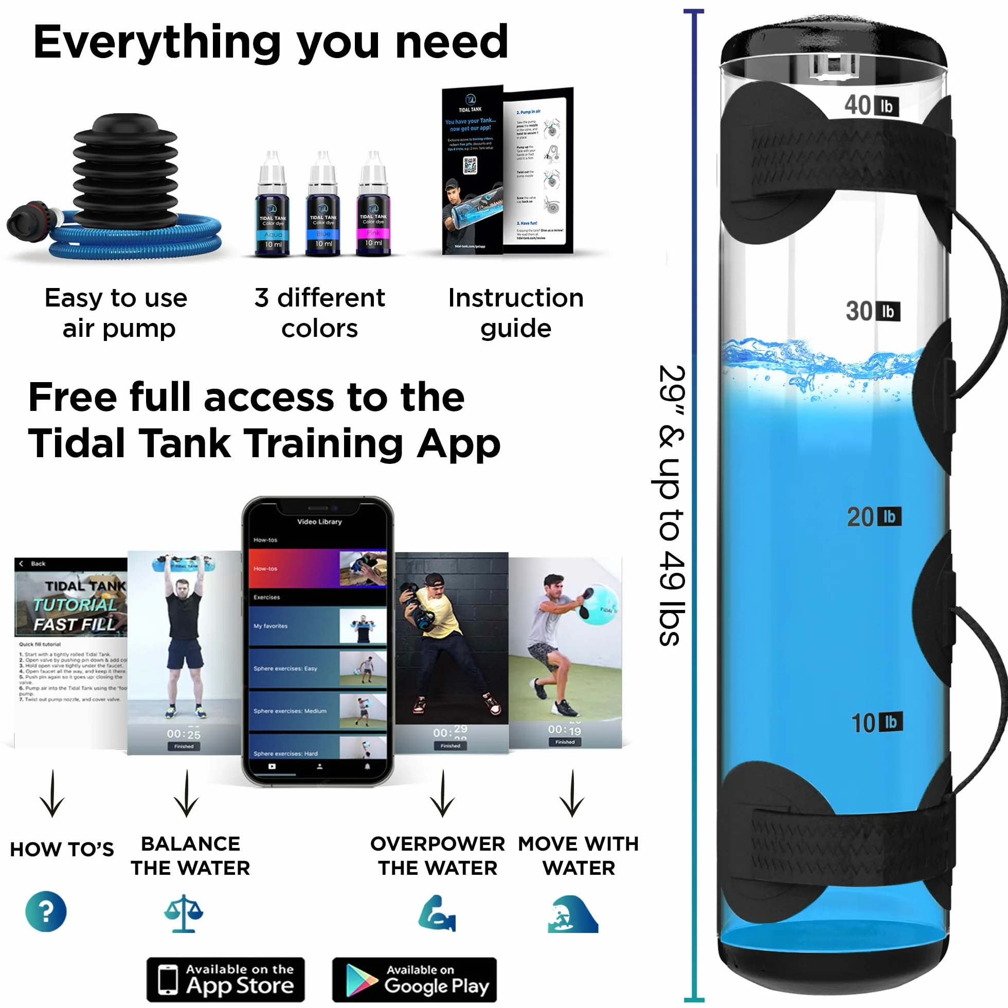Tidal Tank Sac de Sable Alternatif 20,4 kg - Sac Aquatique réglable et d'alimentation avec Eau - Appareil de Base et d'équilibre - Équipement de Fitness Portable