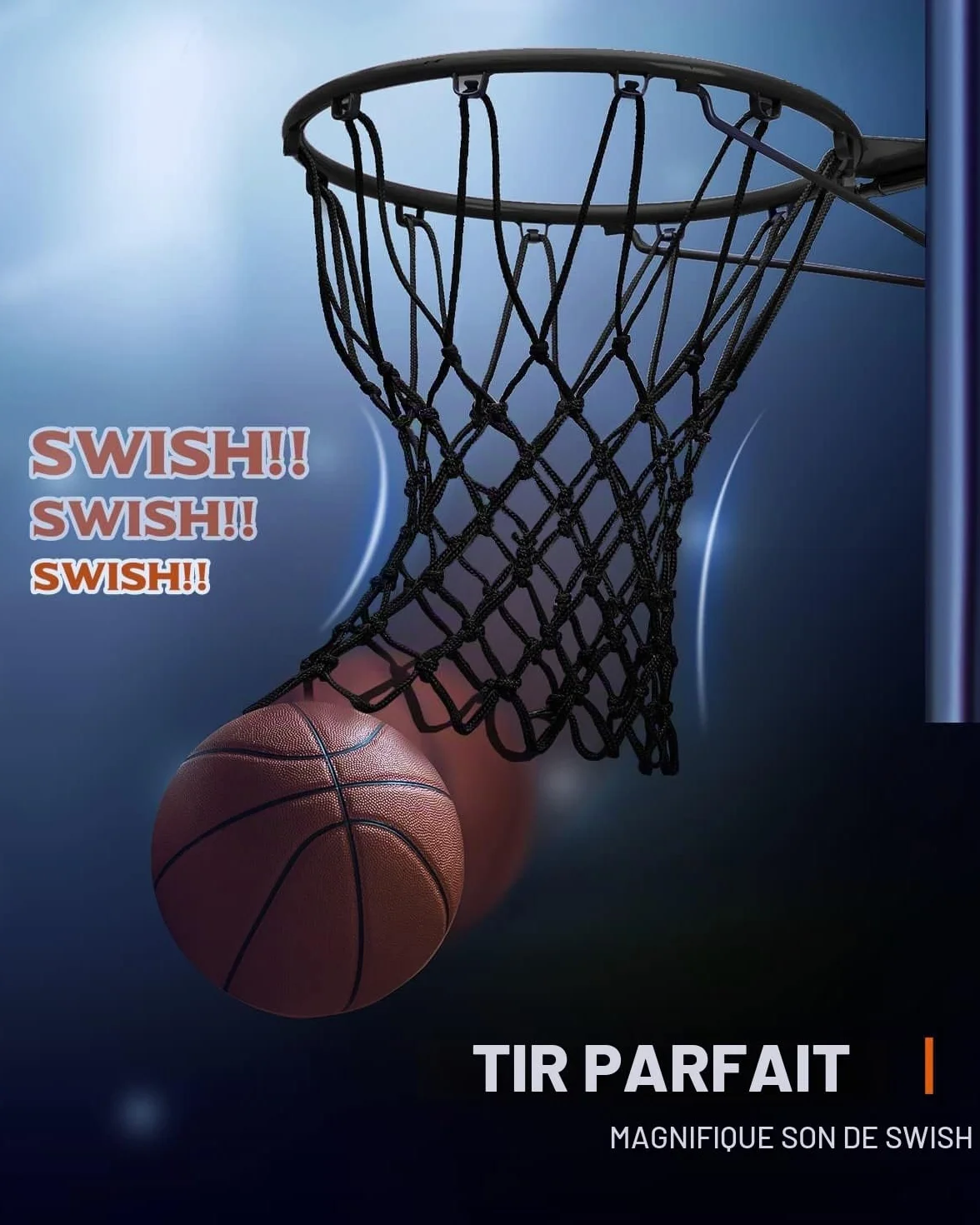 Filet de Basket-Ball de Rechange Résistant, Qualité Professionnelle, Anti-Fouet Toutes Saisons