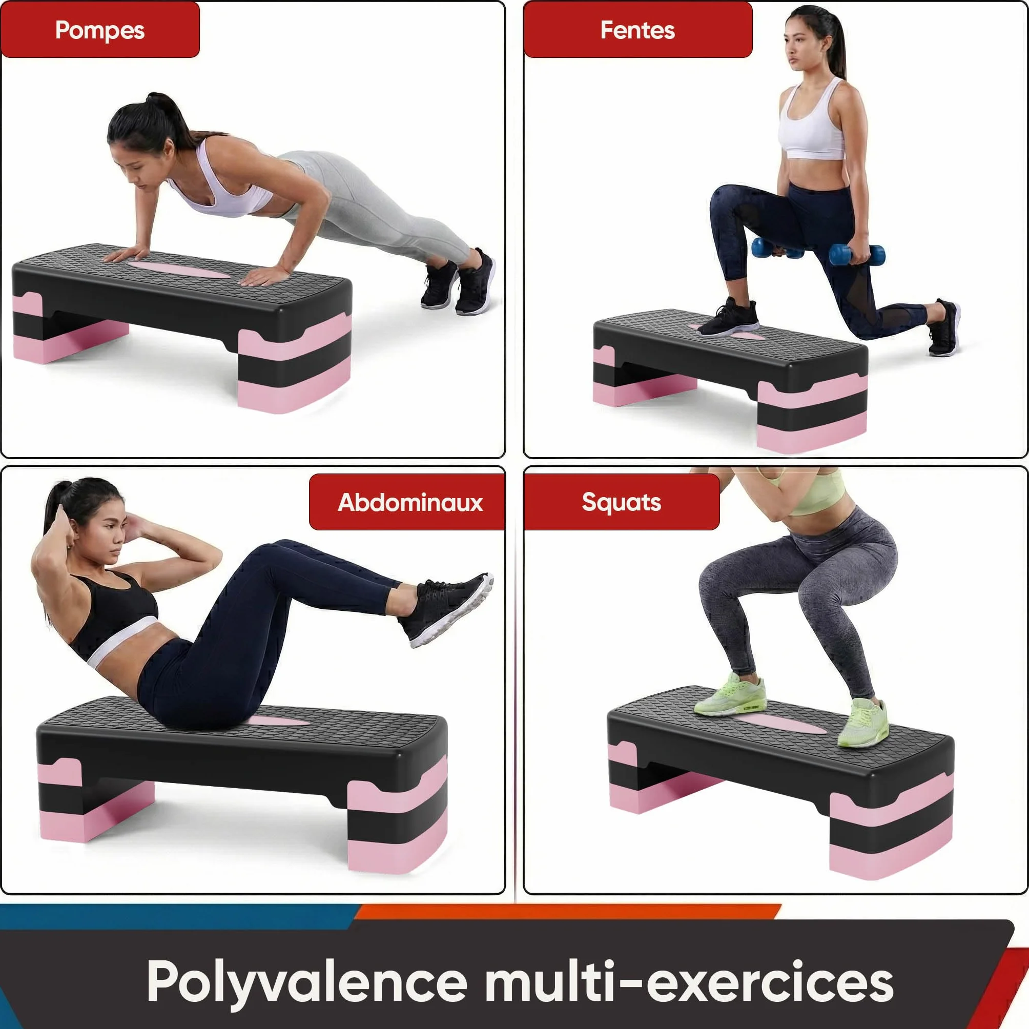 Ultrasport Step Aérobic Antidérapant Réglable 3 Niveaux Stepper Fitness 68 x 28 cm Rose