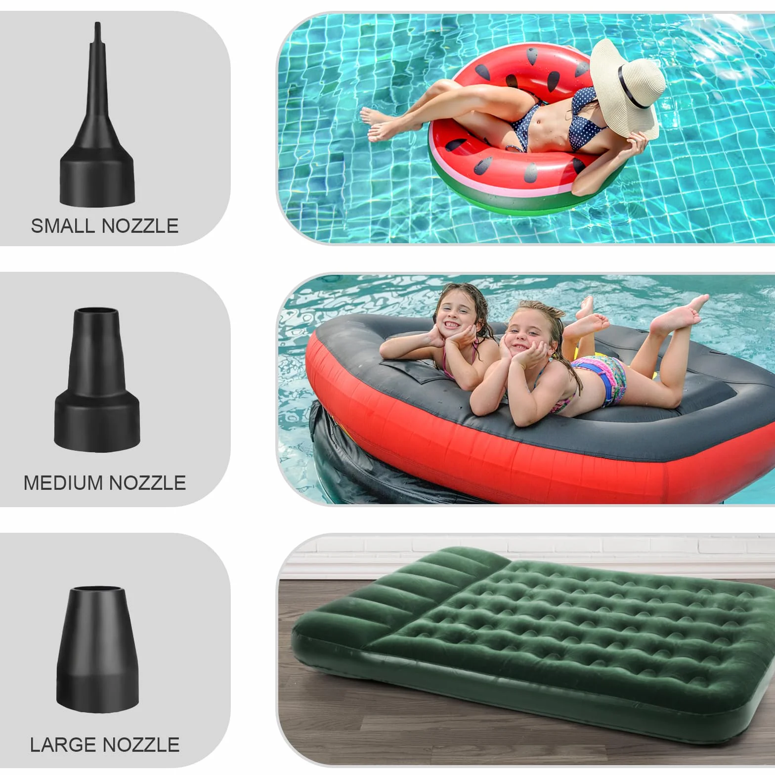 Pompe à air électrique Haute Puissance 220-240V 130W pour Matelas Gonflable Piscine Jouets de Plage avec 3 Buses