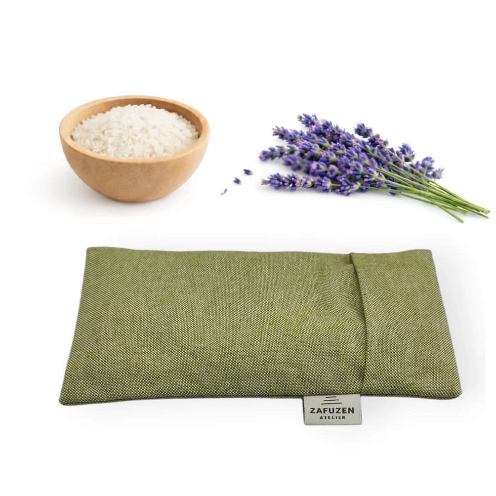 Coussin pour Les Yeux avec Housse Lavable Sage – Coussin oculaire avec Fleurs de Lavande Naturelle et Riz, Coton Naturel, Yoga et méditation