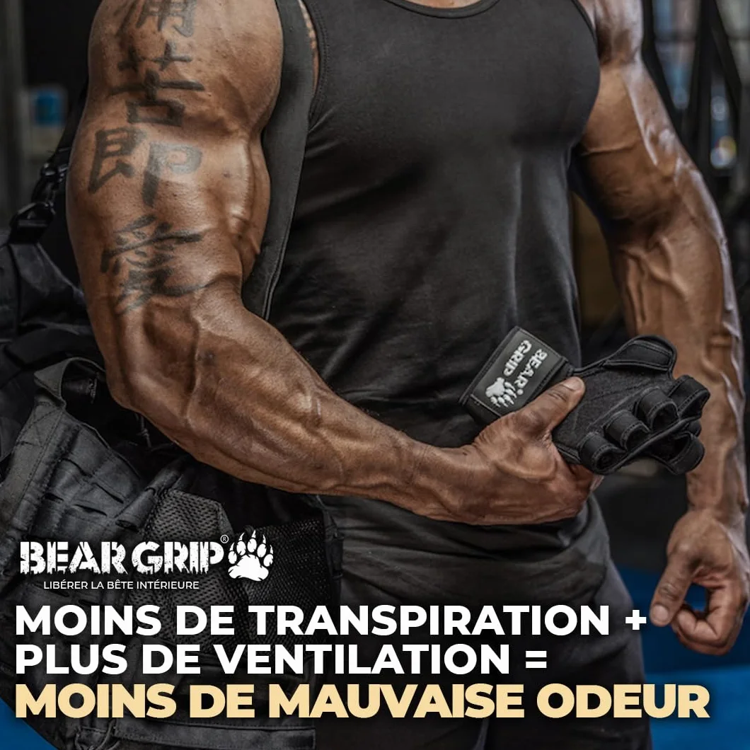 Bear Grip Gants d'entraînement Ouverts pour Crossfit, Musculation et haltérophilie