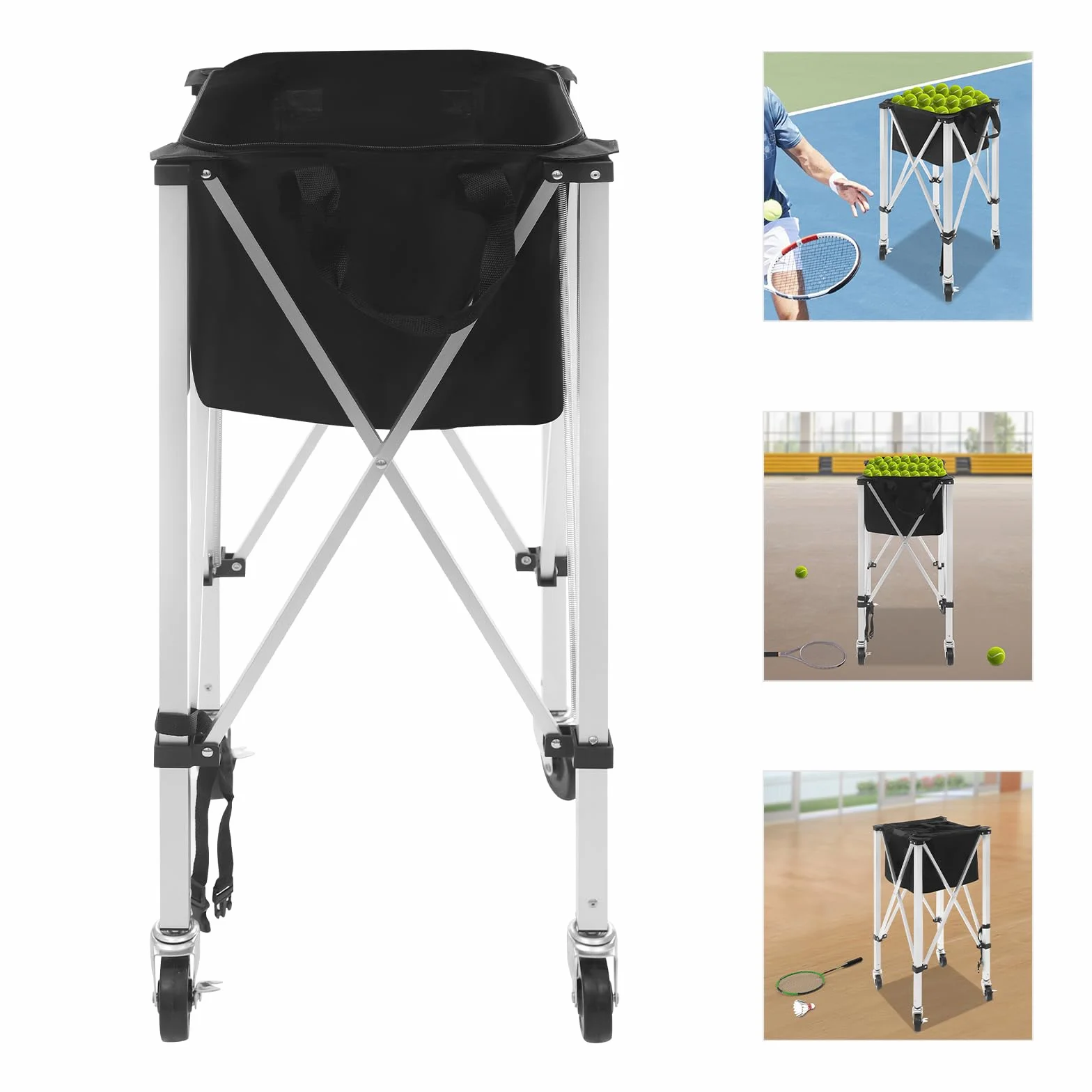 Chariot à balles de tennis pliable, panier à balles de tennis léger avec roues, chariot de balle portable en aluminium, chariot pour balle de tennis, baseball