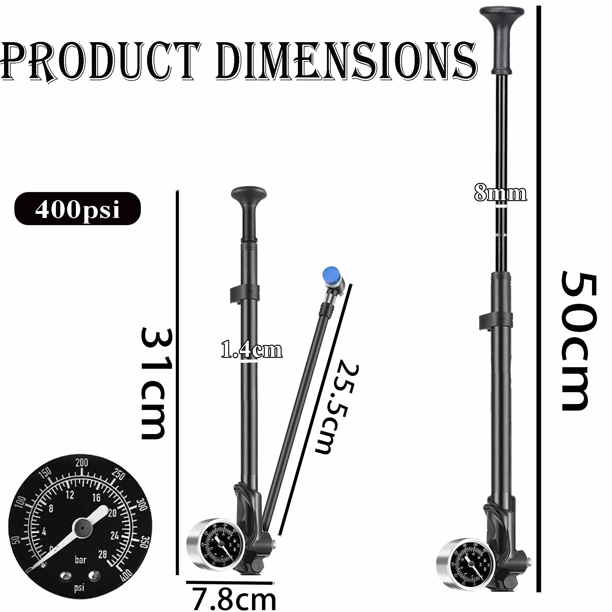 Pompe à Amortisseur Haute Pression 400 Psi avec Manomètre, Pompe de Choc pour Fourche et Suspension Arrière
