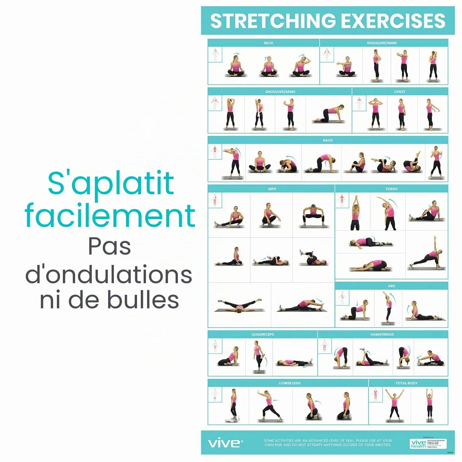 Vive Poster d'exercices d'étirement – Guide de fitness et rééducation – 52 exercices