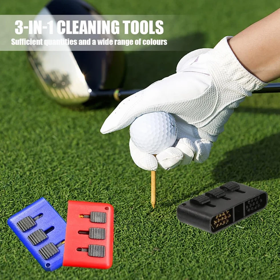 Lot de 4 brosses de nettoyage pour club de golf, taille de poche, brosse de nettoyage multi-usages, kit de nettoyage 3 en 1, portable et rétractable pour balles de golf (4 couleurs)