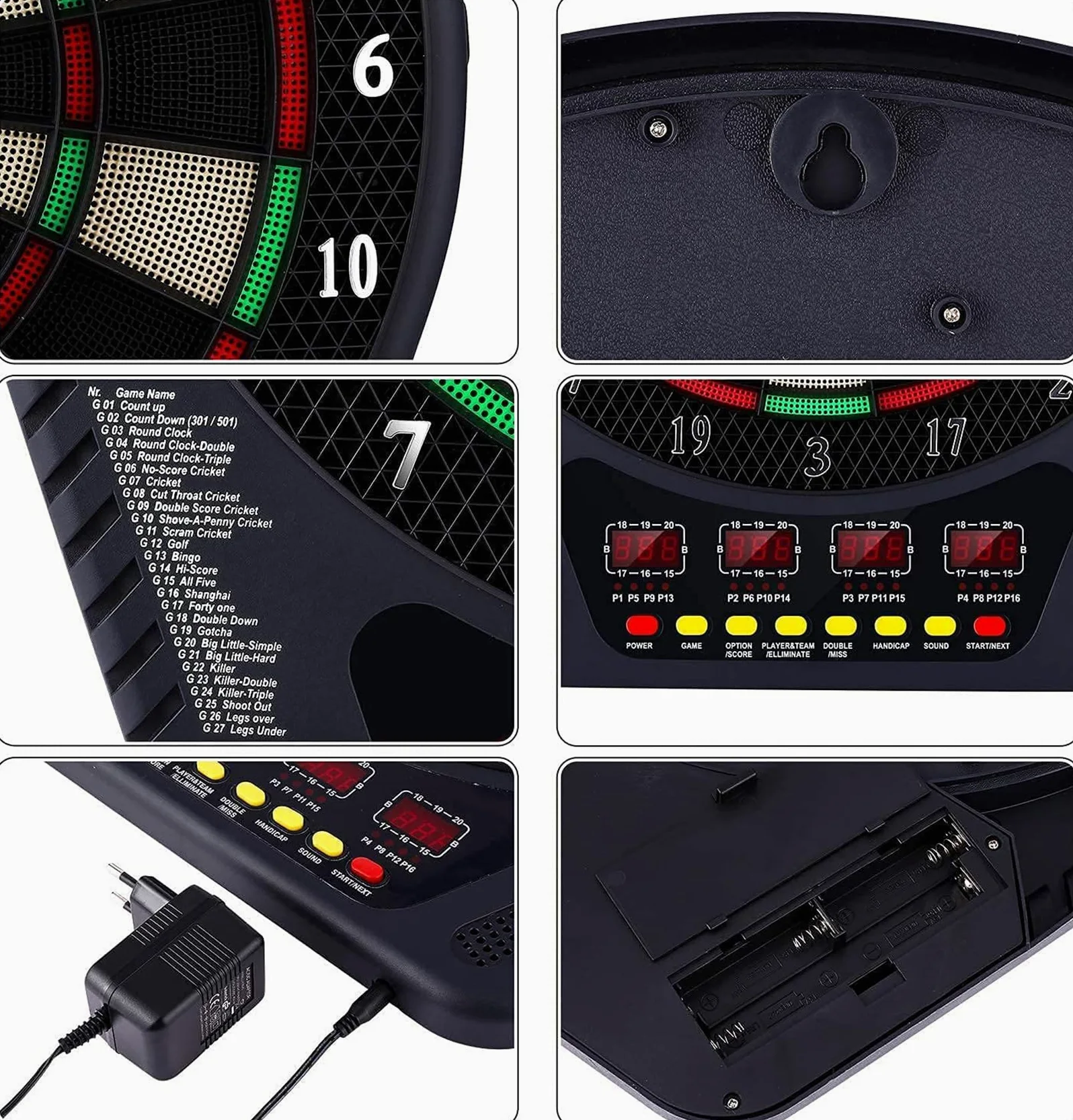 Jeu de fléchettes électronique, Plateau de fléchettes numérique pour jusqu'à 16 Joueurs, 27 Jeux avec 243 Options de Jeu pour fêtes et soirées Jeux DB2606