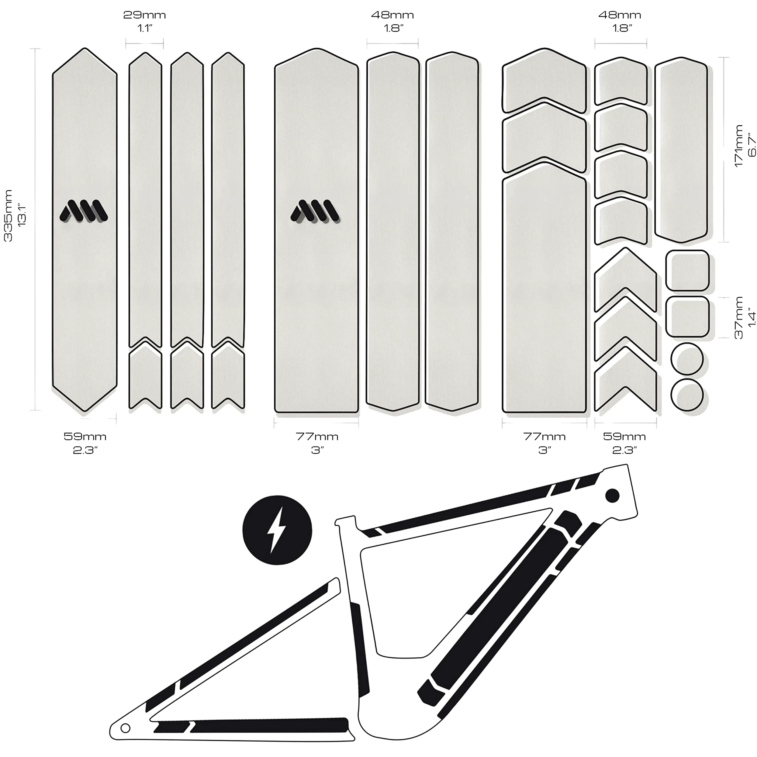All Mountain Style Protection Cadre VTT électrique | Film adhésif Transparent pour protéger Votre vélo des Rayures et des Chocs