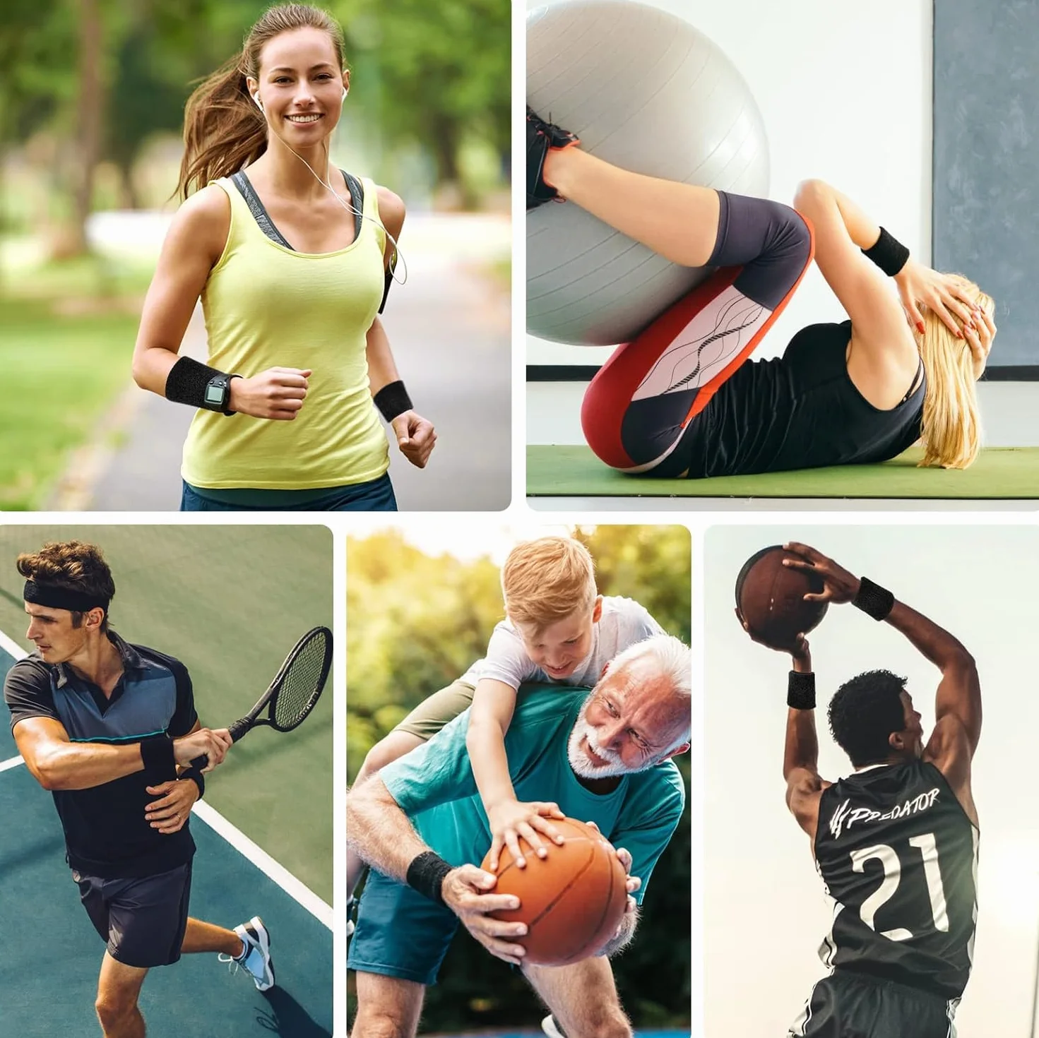 Bandeau Poignet Sport en Coton Doux, Brassard Éponge Absorbant pour Gym Tennis Course