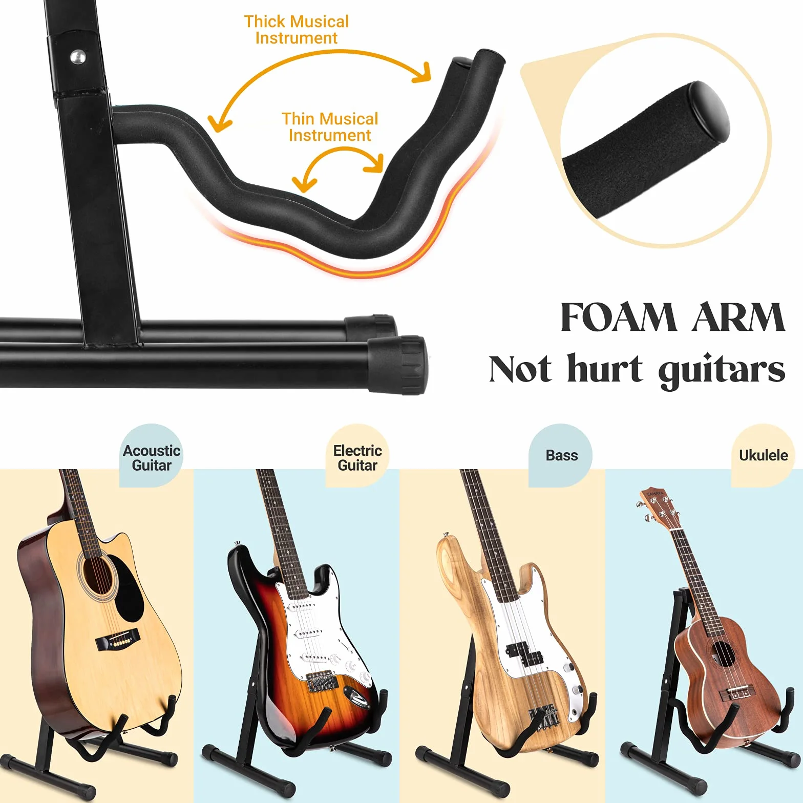 CAHAYA Support de Guitare Pliable A-Frame Métal Universel pour Guitare et Basse Électrique Acoustique Classique
