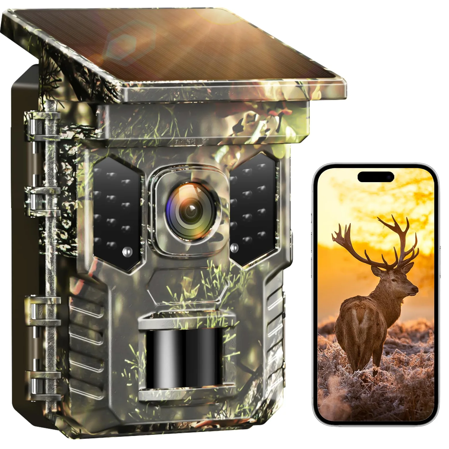 XTU Caméra de chasse avec application de transmission de téléphone portable, caméra Wi-Fi 2,7 K avec détecteur de mouvement, vision nocturne, carte SD de 32 Go, étanche IP66, batterie au lithium