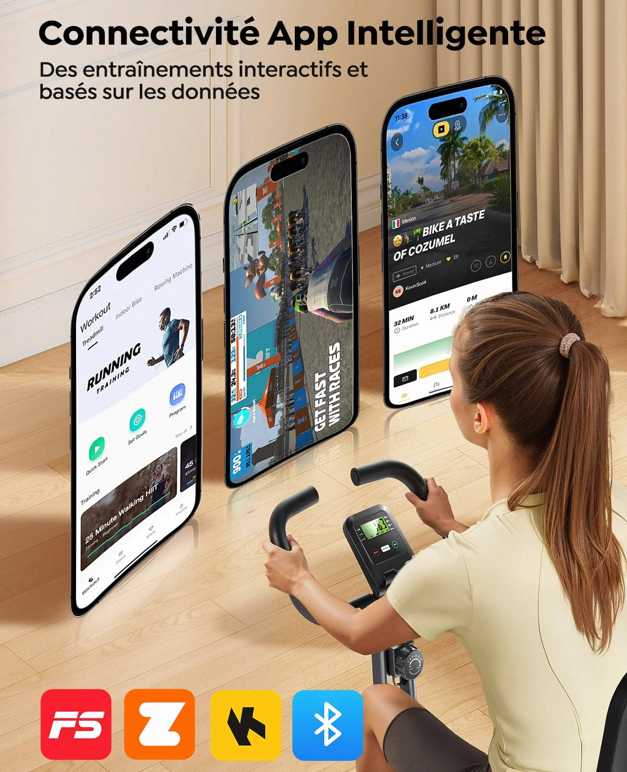 TOPUTURE Vélo d'Appartement Pliable 5-en-1, 16 Niveaux Résistance Magnétique, Moniteur LCD, Compatible APP, 140 kg