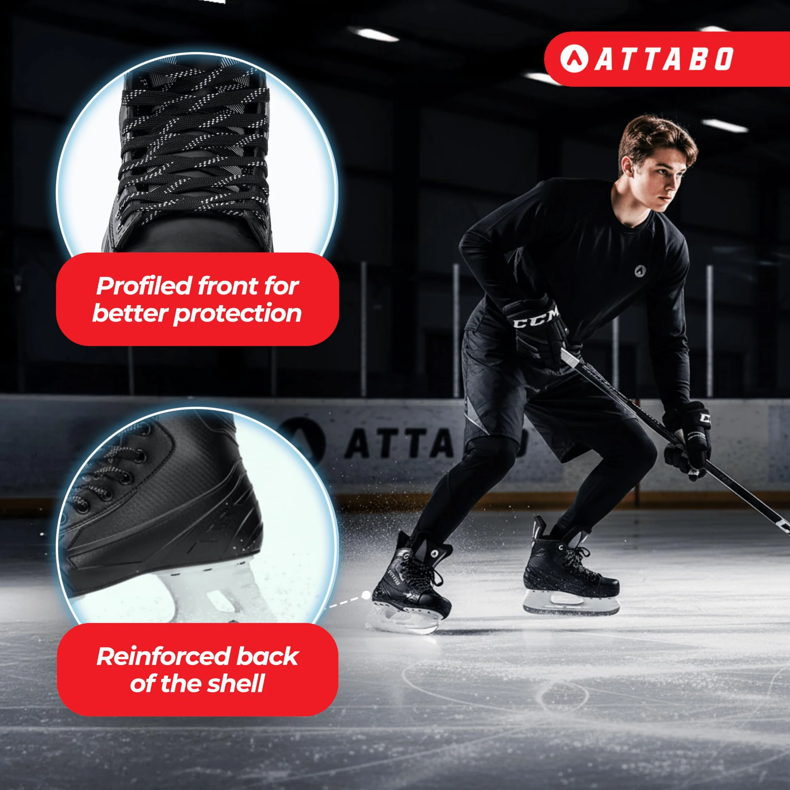 Patins de Hockey sur Glace Homme Taille 39 EU Lame Acier Inoxydable Noir