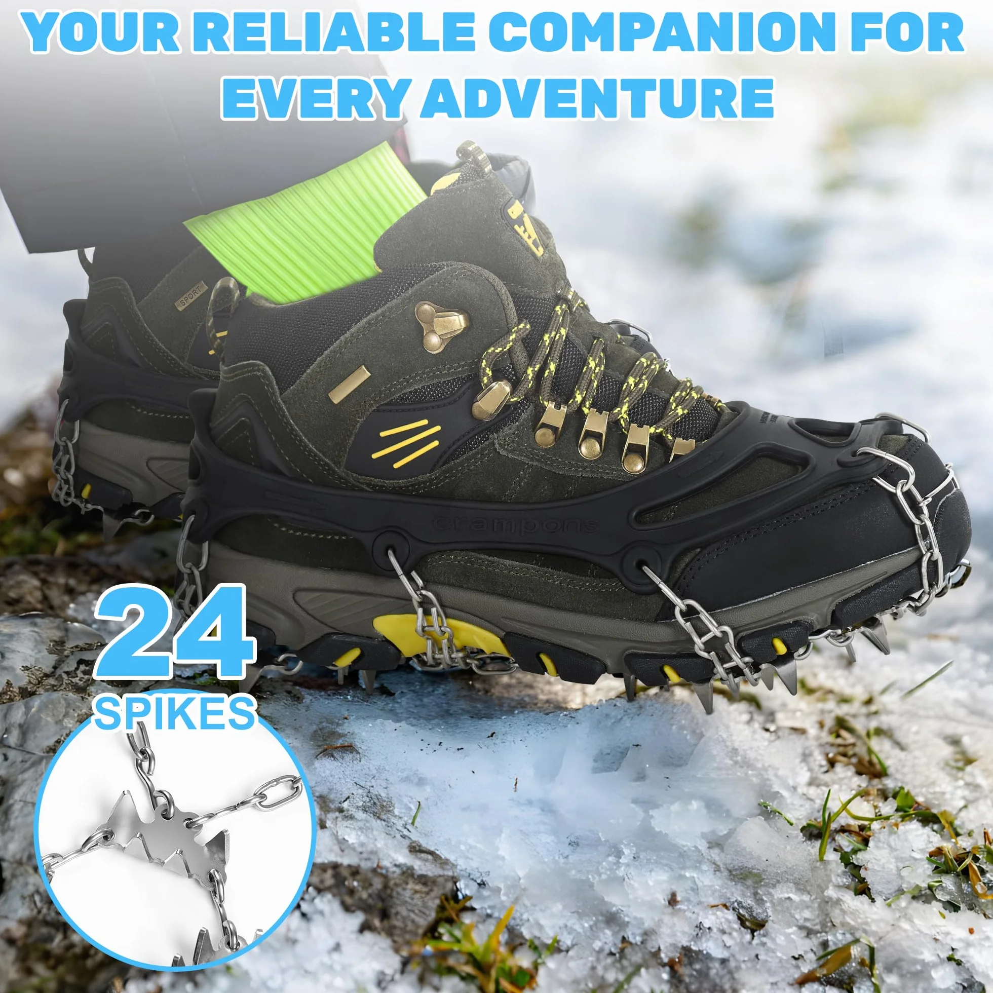 Crampons Antidérapent 24 Dents Acier Inoxydable pour Alpinisme Randonnée Escalade sur Neige Glace