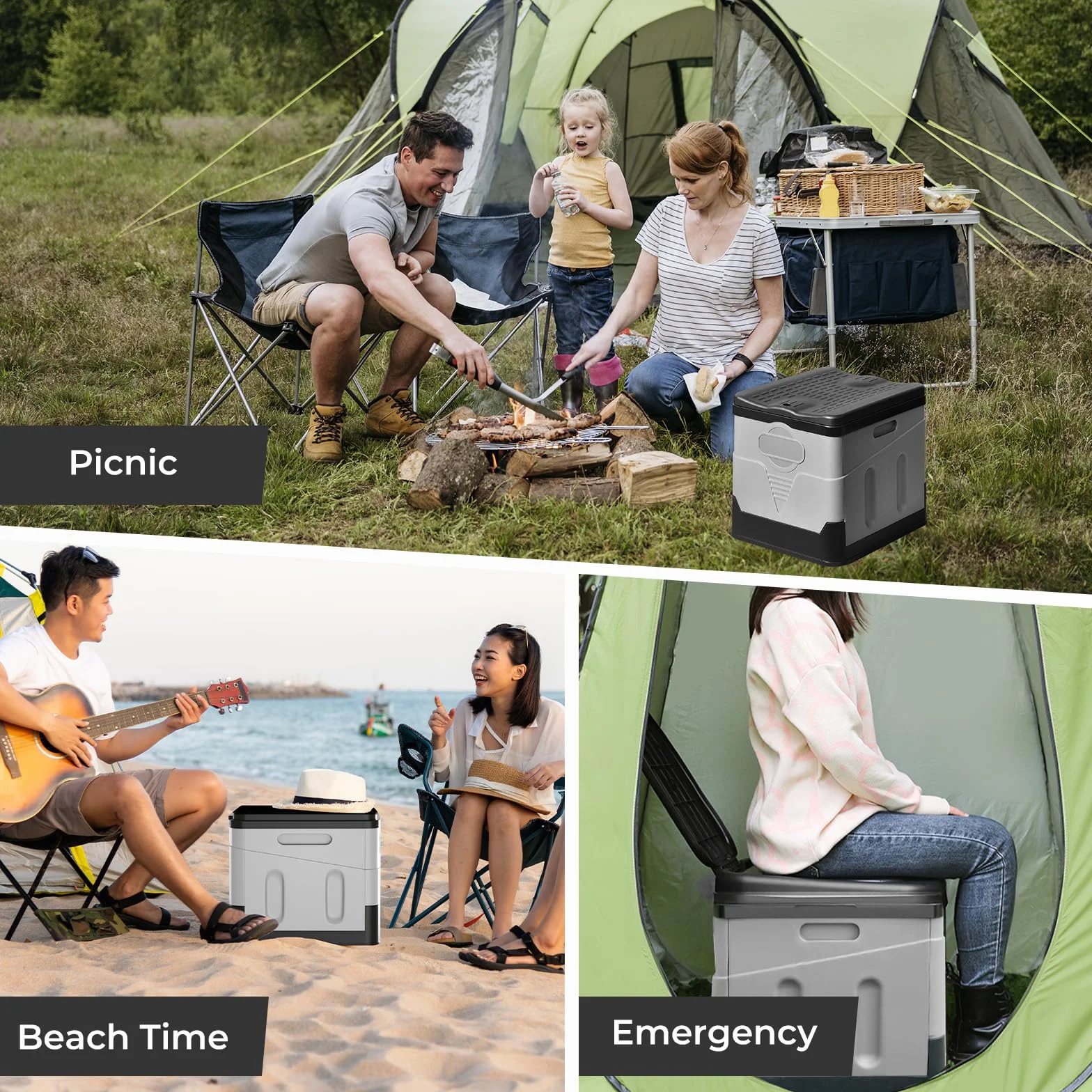 Toilette Portable 25L Capacité 150KG WC Portable avec 24 Sacs Jetables Sac de Transport Camping Randonnée