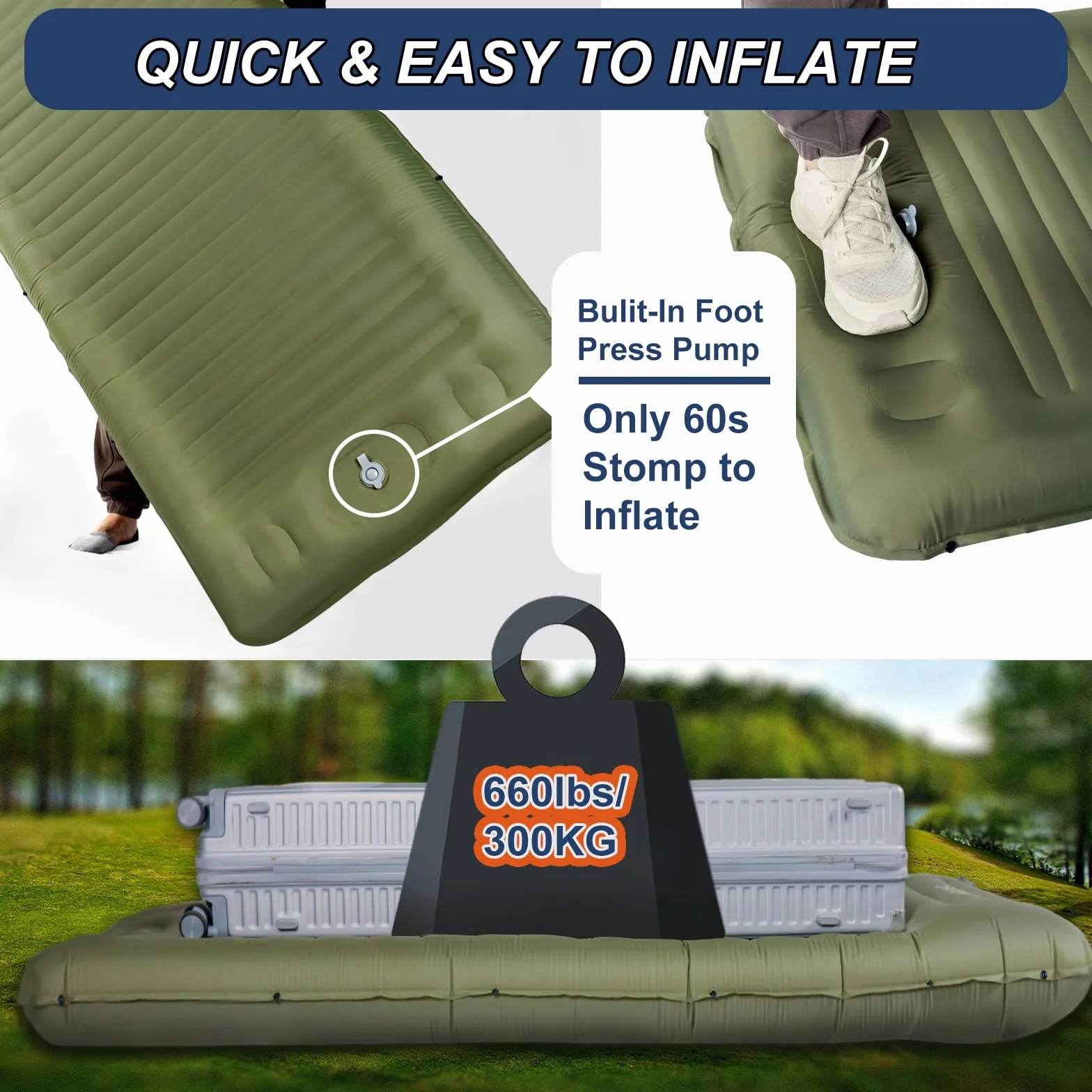 Origem Matelas Camping Autogonflant Ultra Léger 14cm avec Pompe à Pied et Oreiller pour Tente Randonnée
