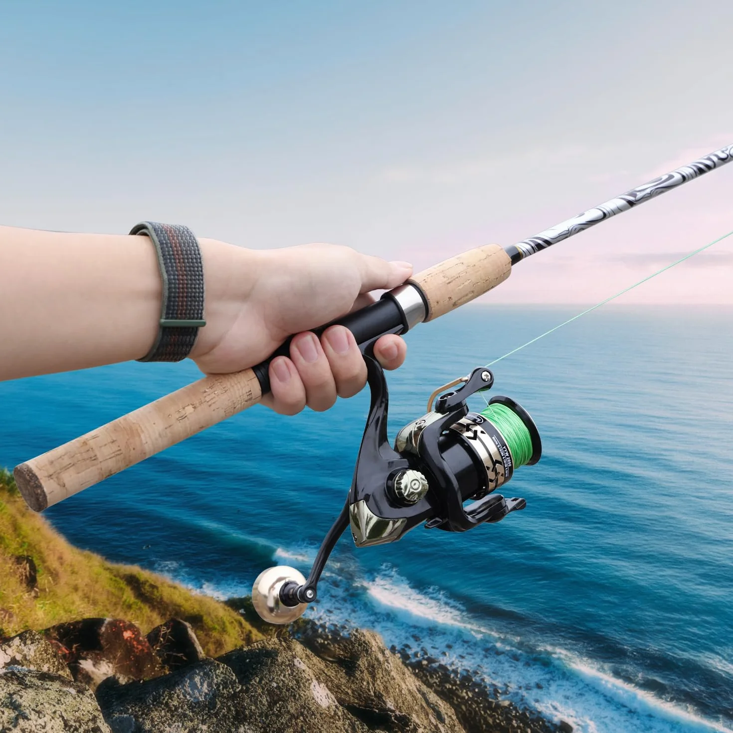 Sougayilang Moulinet canne à pêche combinés fibre verre poignée liège cadre graphite léger