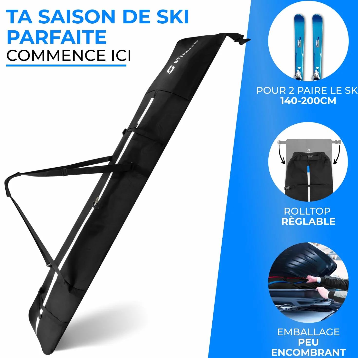STYNGARD Double Sac de Ski pour 2 Paires de Skis 200 cm - Sac à Skis Robuste avec Rembourrage imperméable Modèle Kitzbühel