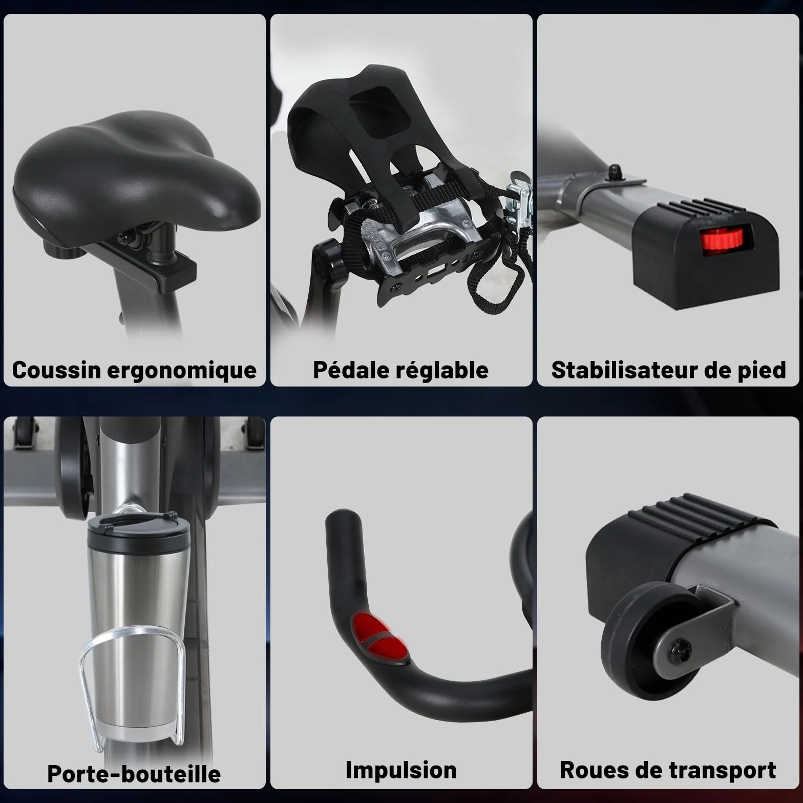 Vélo d'Appartement Résistance Ajustable Silencieux Volant d'Inertie 8KG Écran LED Selle Réglable