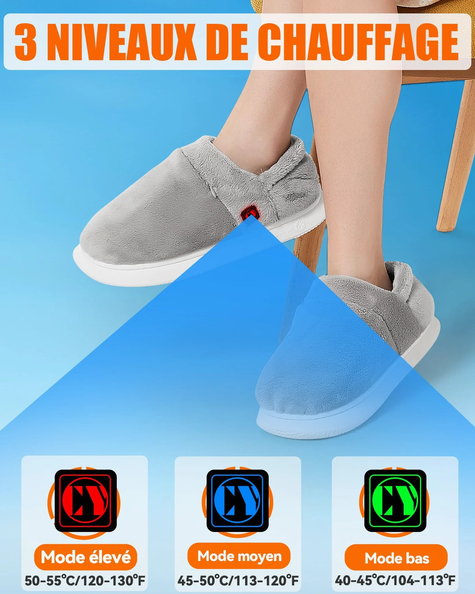 Chaussons Chauffants Femme et Homme – Pantoufles Chauffantes Électriques avec 2 Batteries 4000mAh