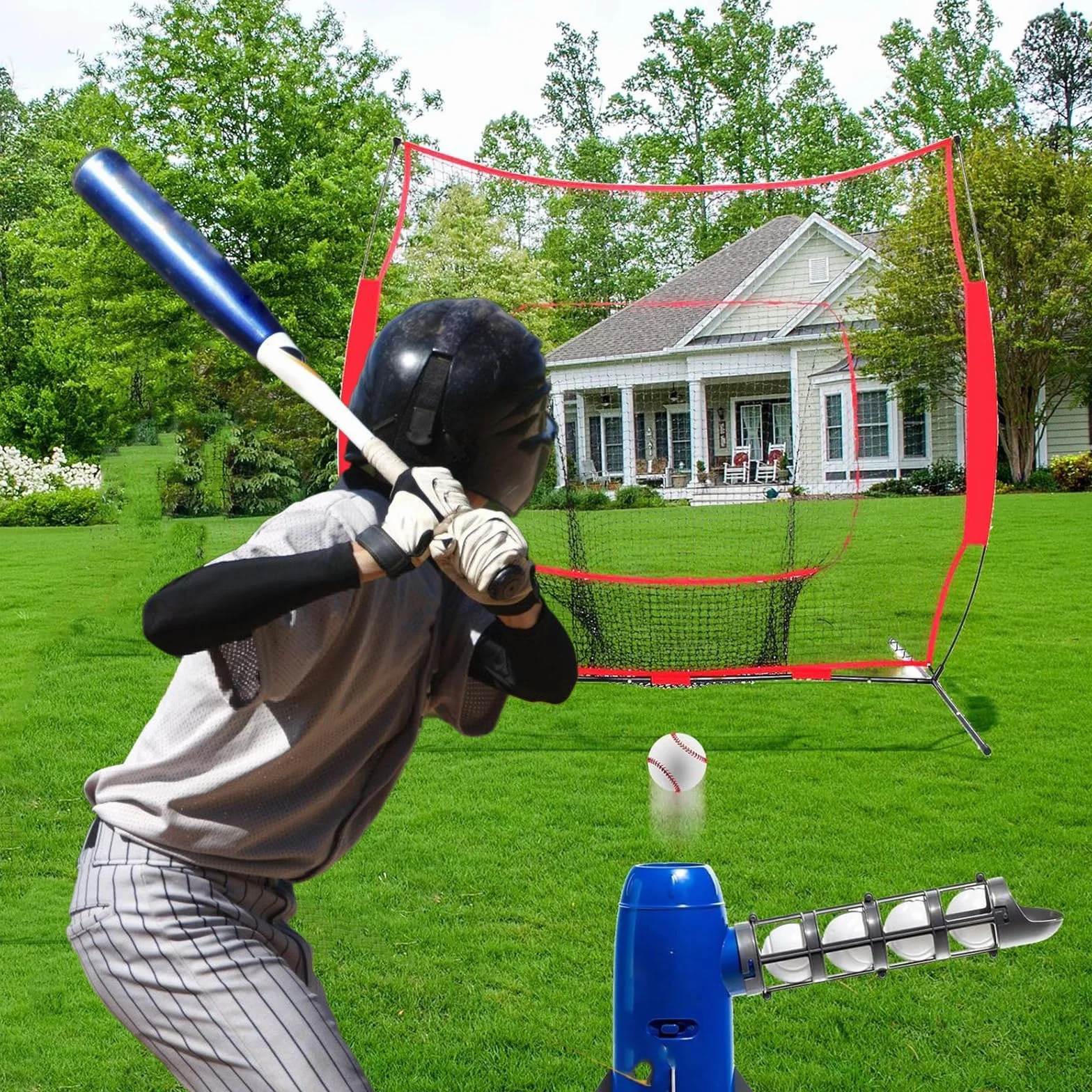 Filet d'entraînement de baseball en nylon 2,1 x 2,1 m - Filet de remplacement intérieur extérieur durable pour lancer frapper