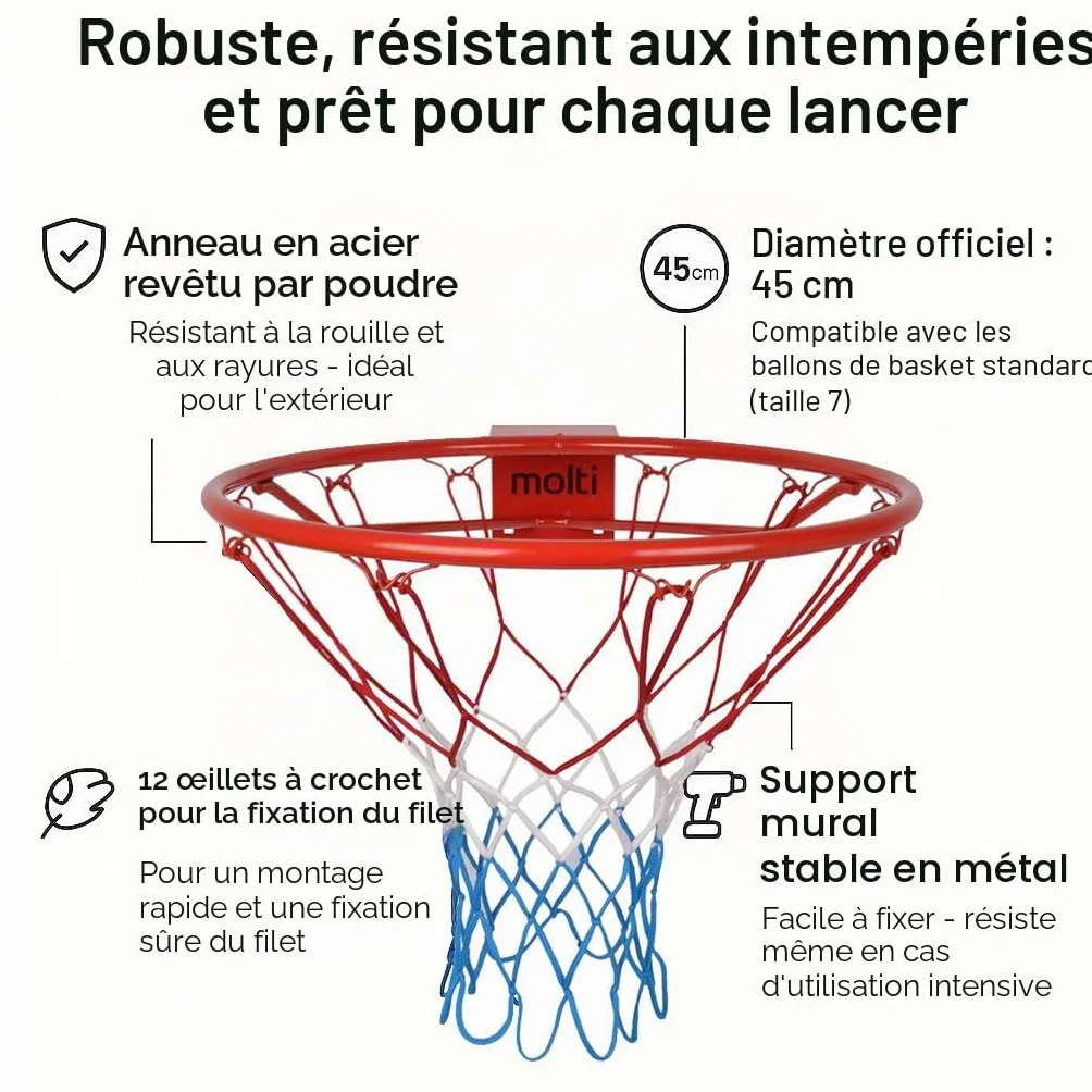 Panier de basket Ø 45 cm/37 cm HangRing avec filet et vis de fixation extérieur