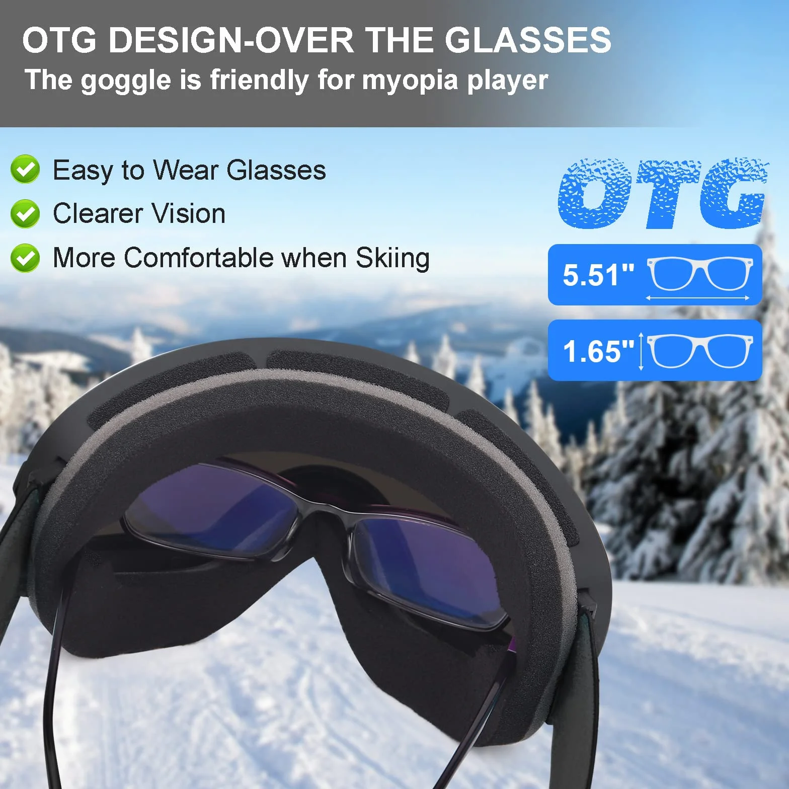 EXP VISION Lunettes de ski anti-buée OTG Verres sphériques amovibles