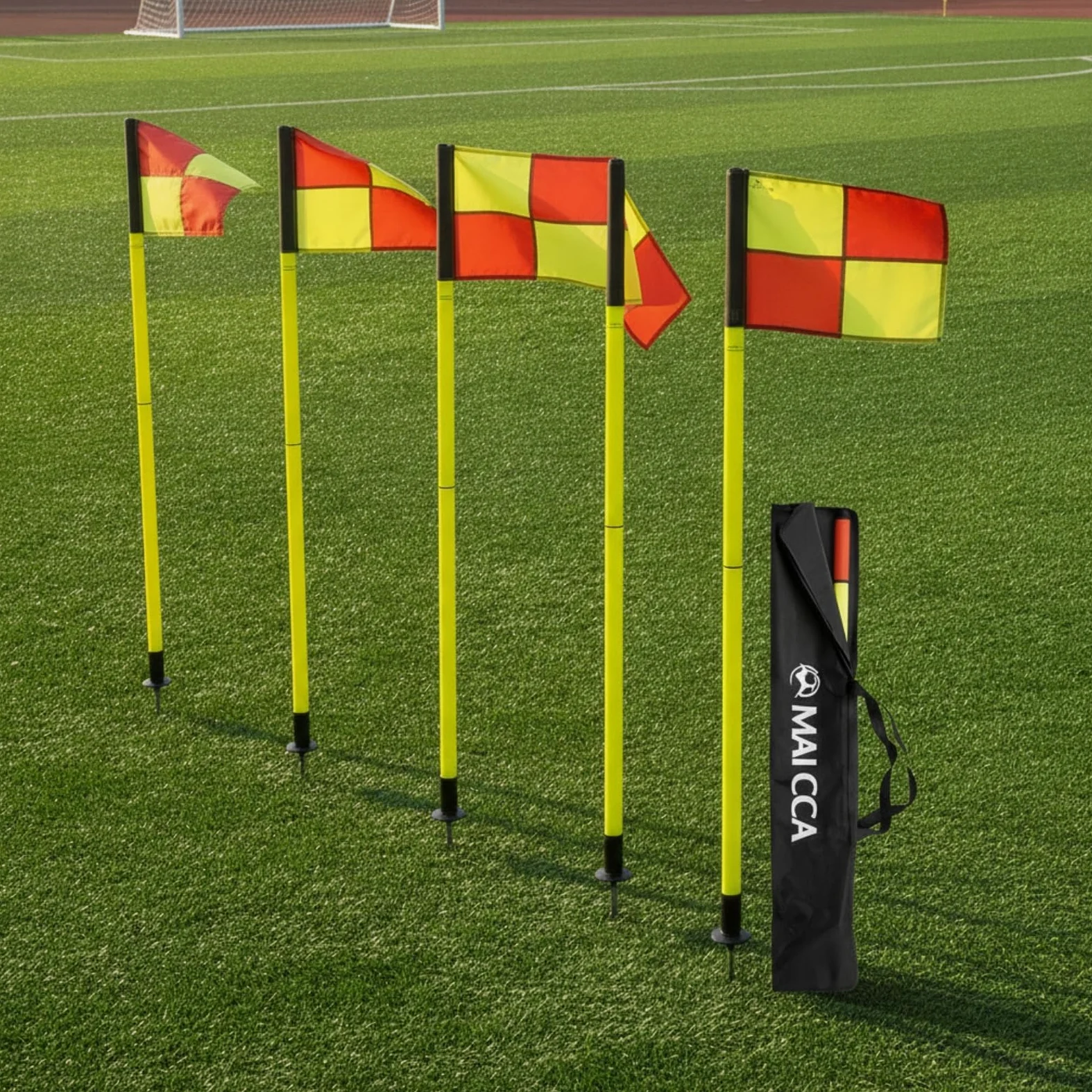 Colcolo Marqueurs D Entraînement Football Ensemble Délimitation Poteaux Drapeaux Repères Terrain PVC Métal Pointe Terre Base Stable Sac Inclus Adaptés à Séances de Club Arbitrage Événements Sportifs