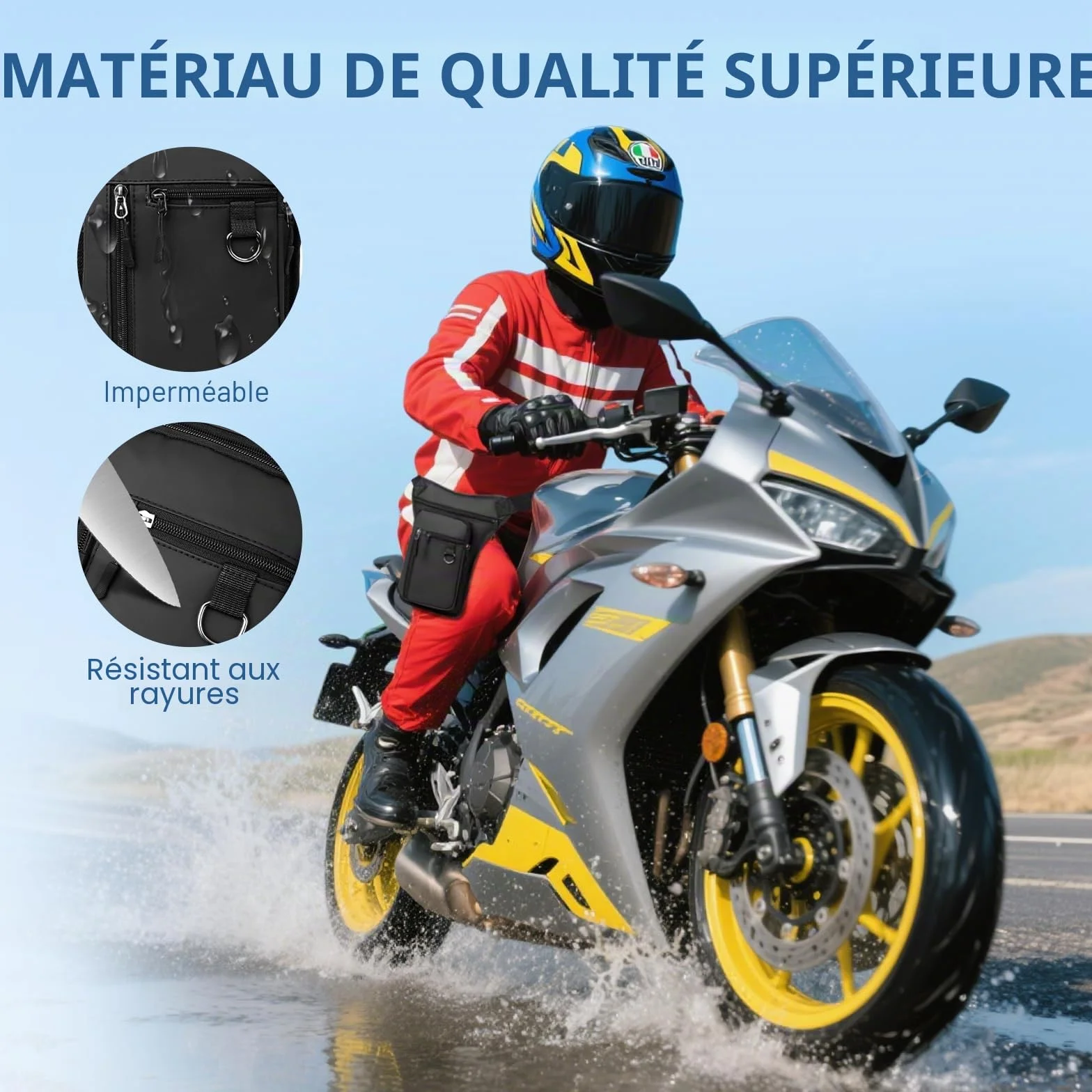 Flintronic Sacoche de Jambe Moto, Sac Tactique de Jambes Étanche, Multifontion Moto Poche Jambe, avec Sangle de Jambe Amovible, pour Voyage, Camping, Course, Équitation