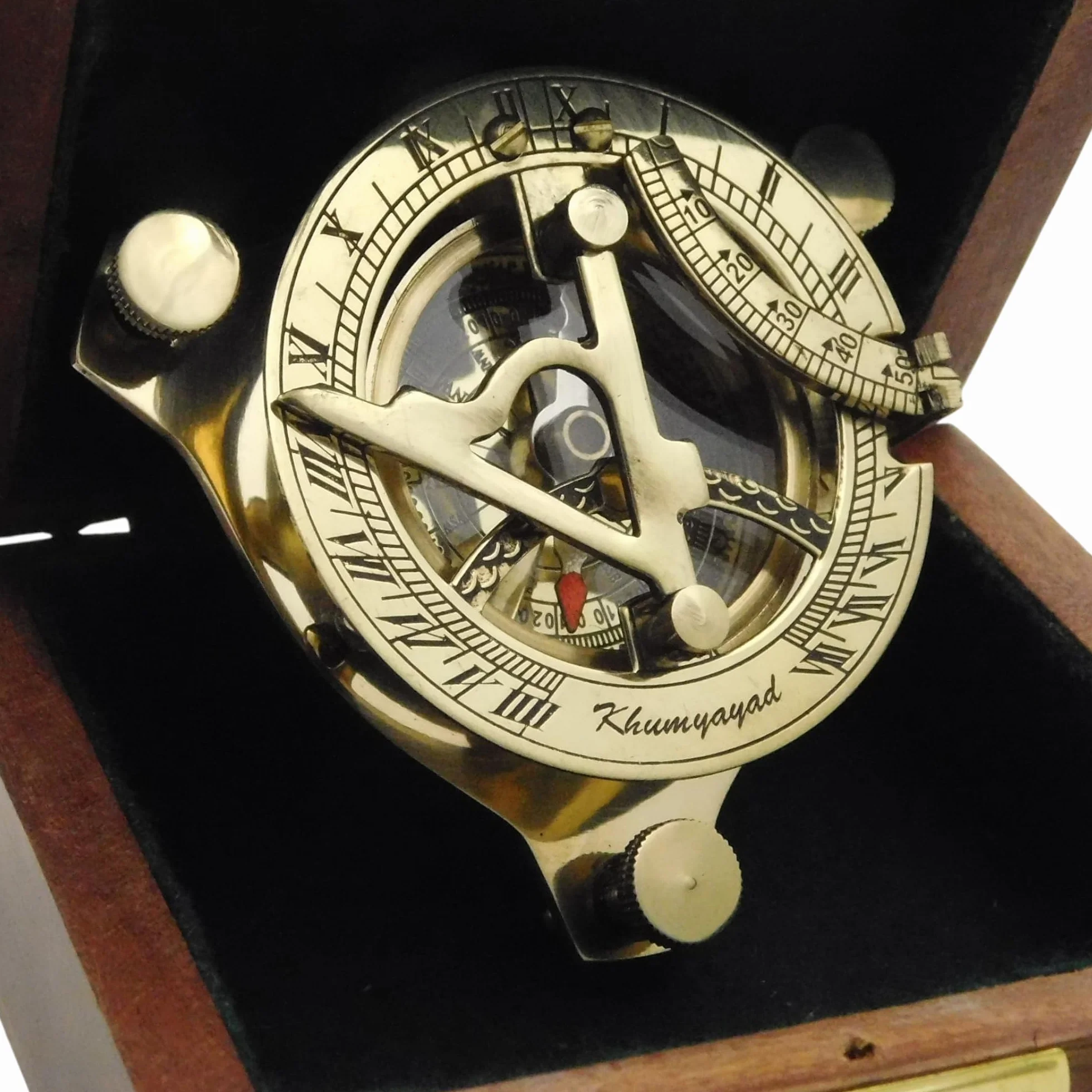 Boussole nautique en laiton antique 7,6 cm avec boîte en bois