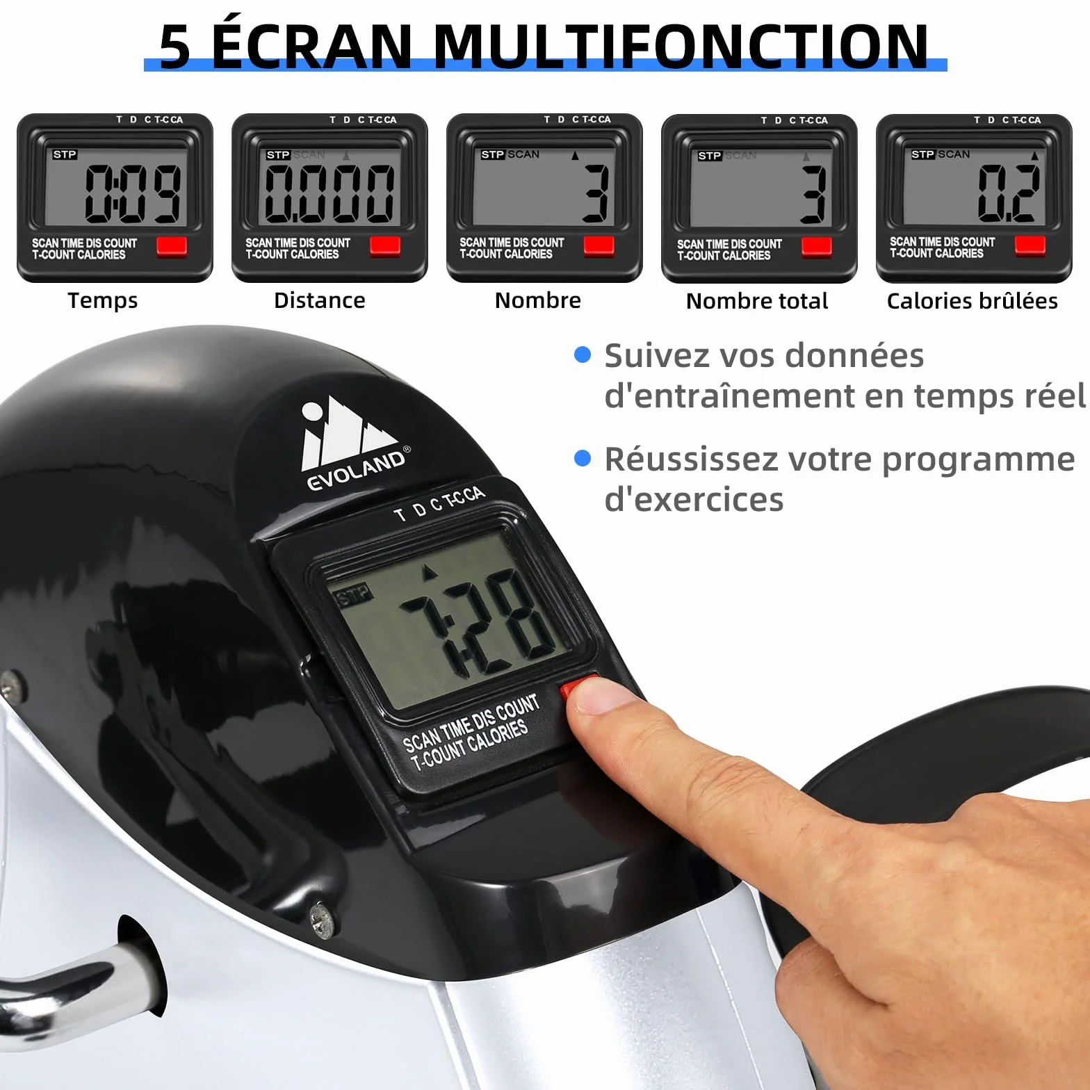 Mini Vélo d'Appartement Pédalier Réglable avec Écran LCD pour Jambes et Bras