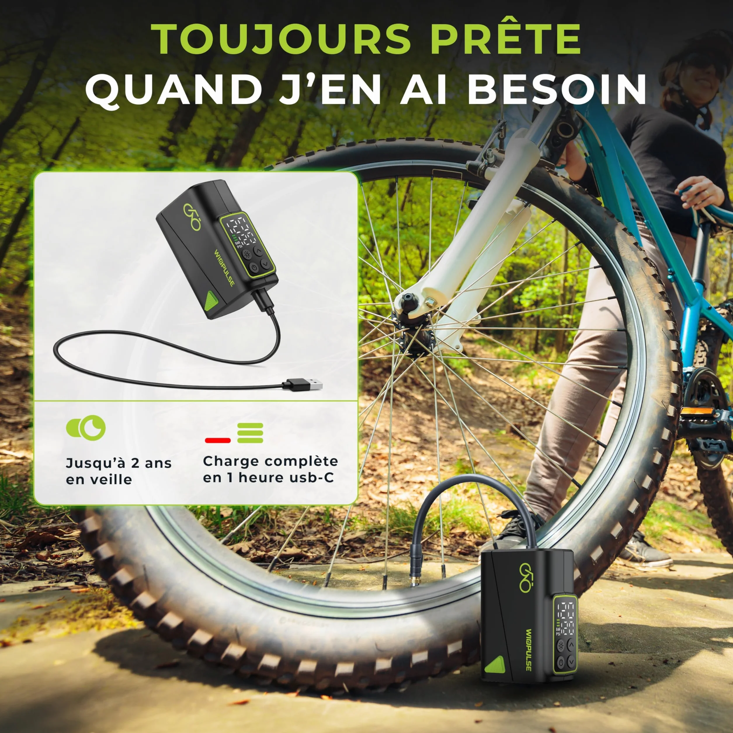 Mini Pompe Vélo Électrique 150 PSI Compresseur Portable LCD Arrêt Auto LED Presta Schrader