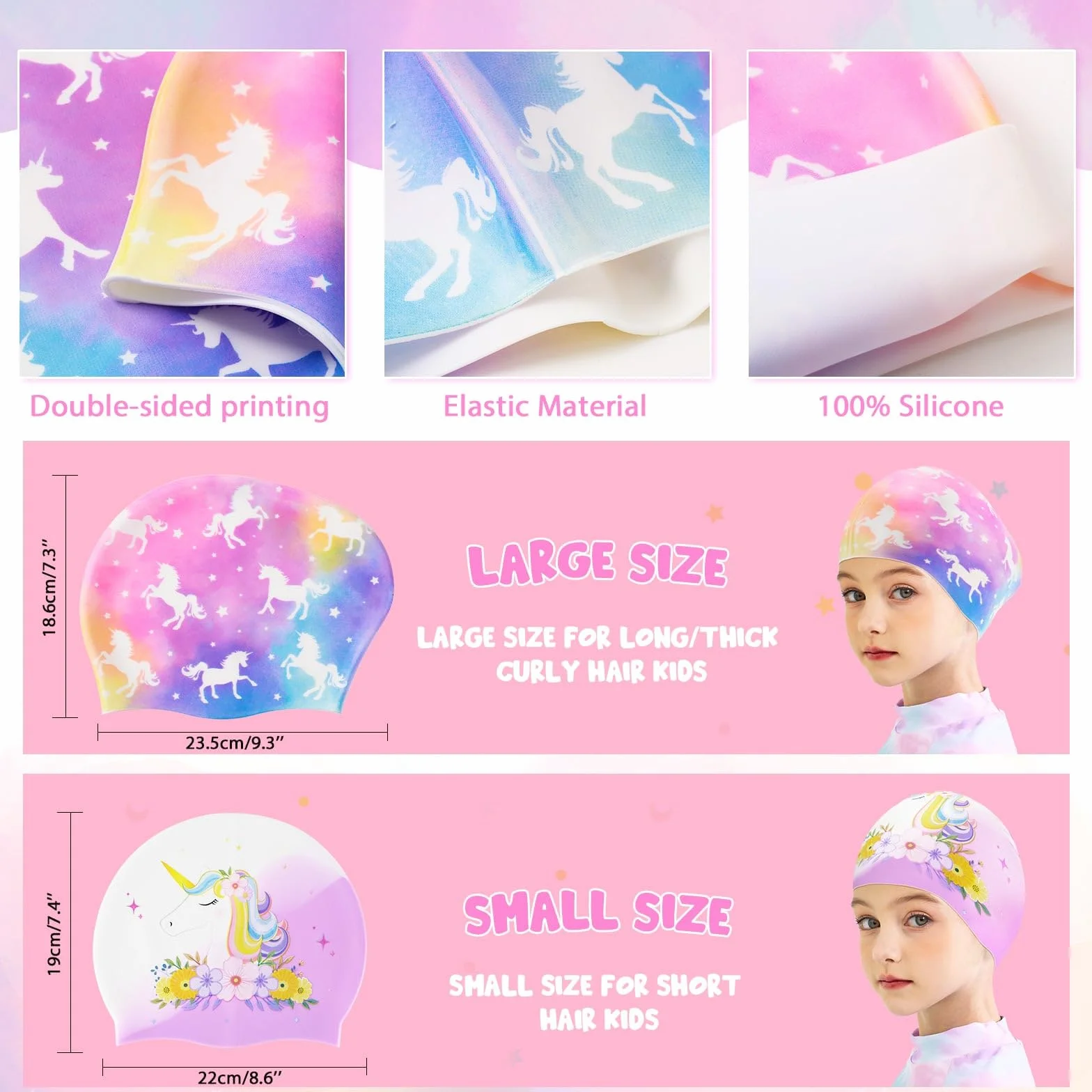 Bonnets de Bain en Silicone Imperméables pour Enfants Lot de 2