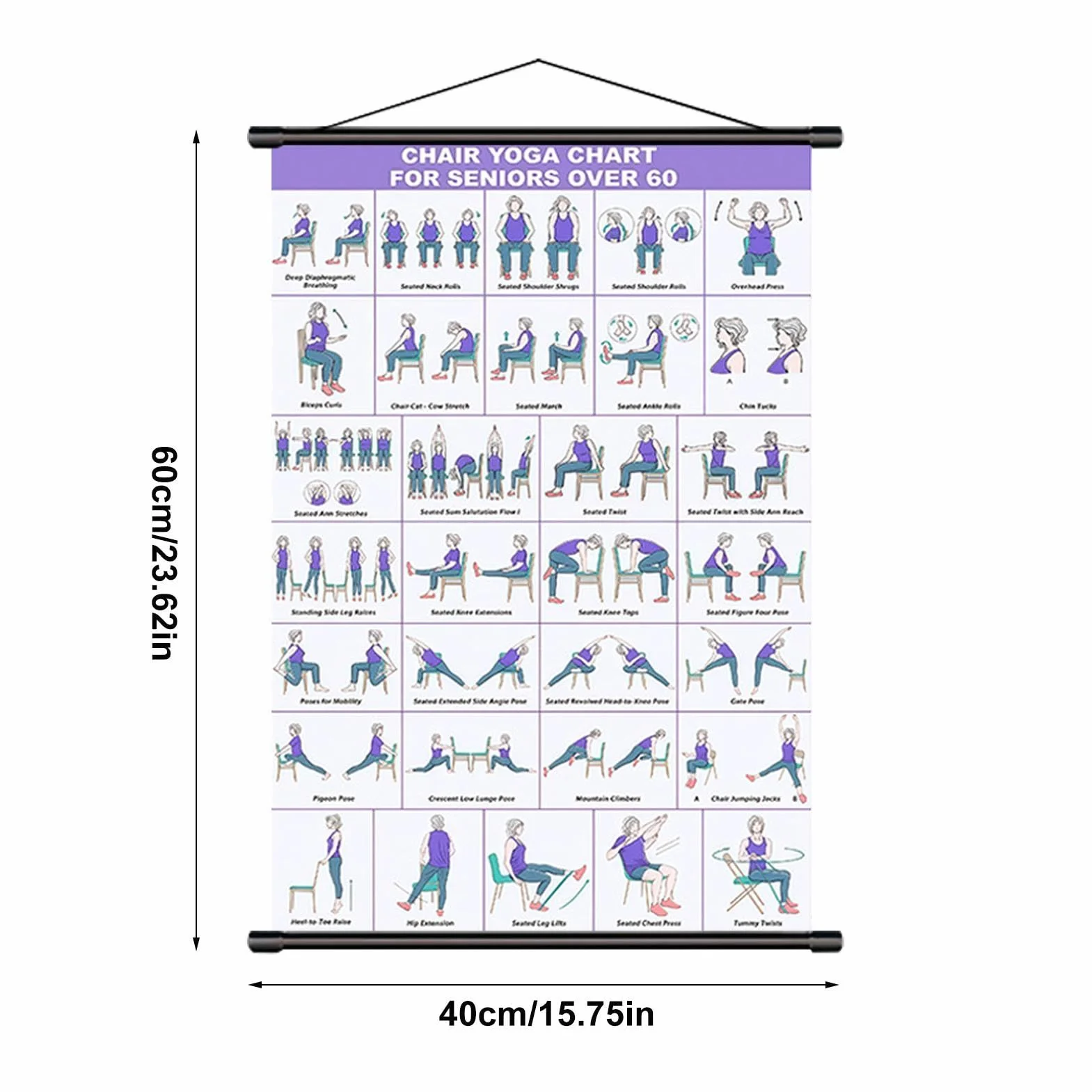 Tableau d'entraînement sur chaise de yoga 40 x 60 cm guide d'exercices affiche pliable en tissu