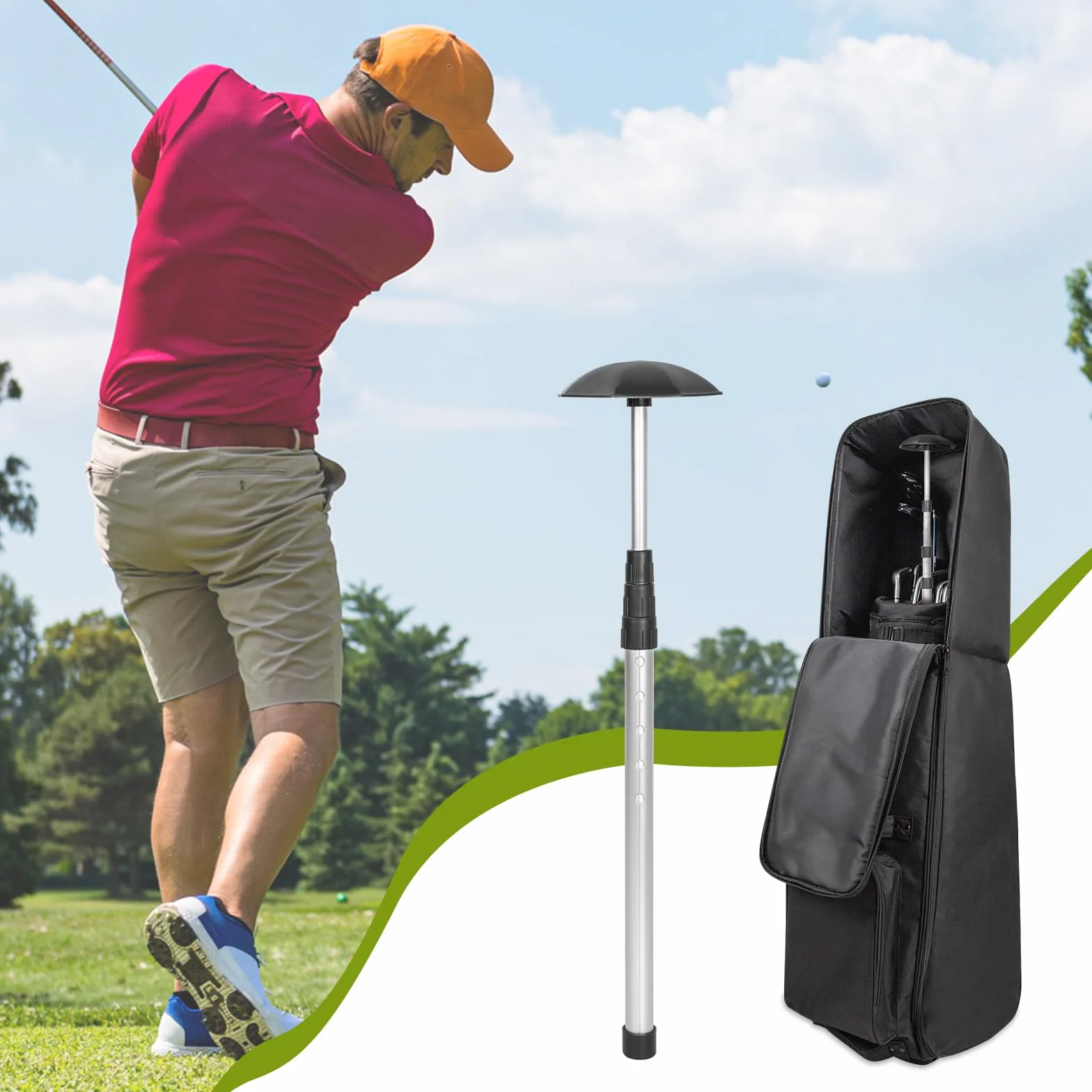 Canne de support réglable pour sac de golf – Support télescopique rigide pour club de golf en alliage d'aluminium pour protection de club, accessoire de sac de protection (noir)