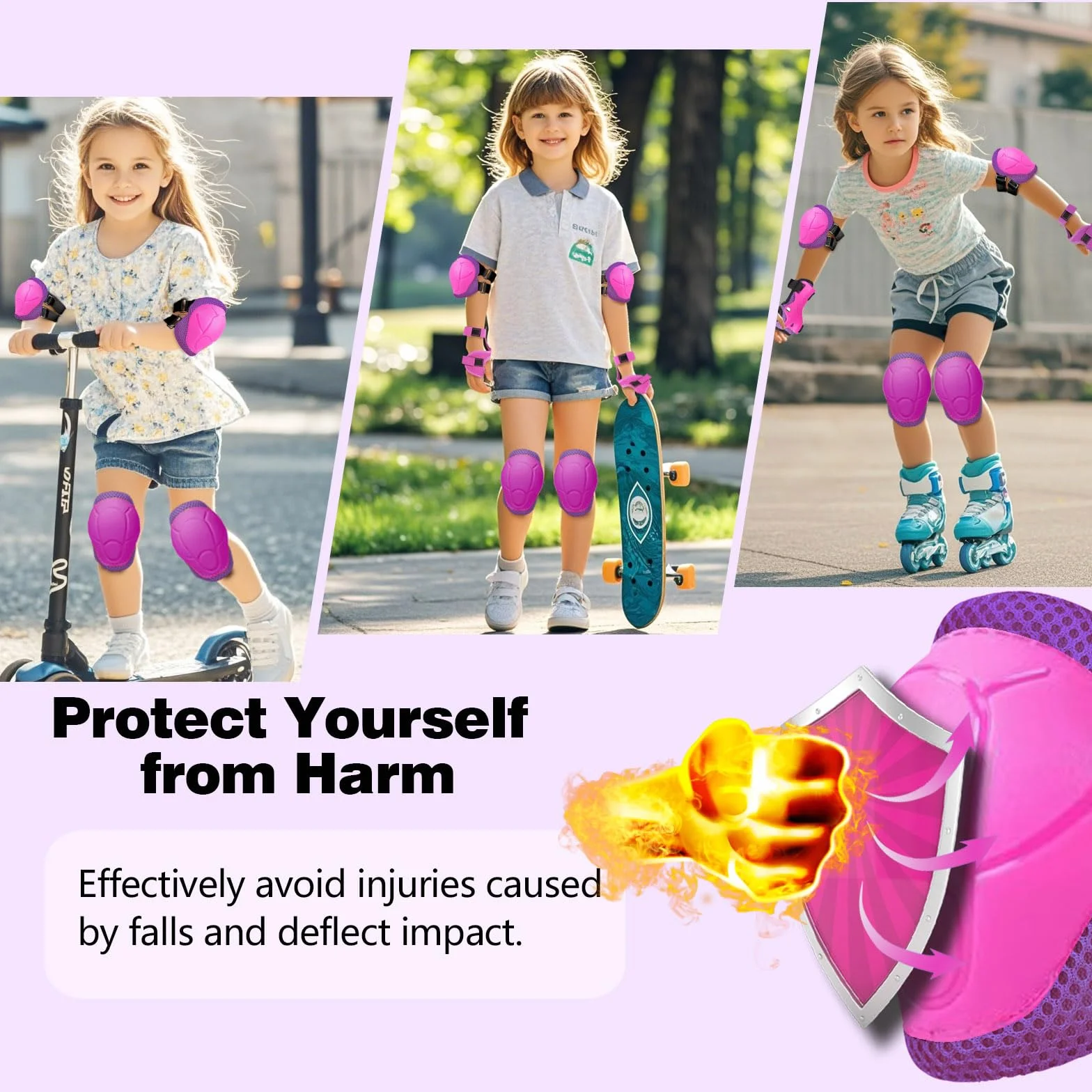 Genouillères 6 en 1 pour enfants protection poignet patinage cyclisme skateboard 3-8 ans