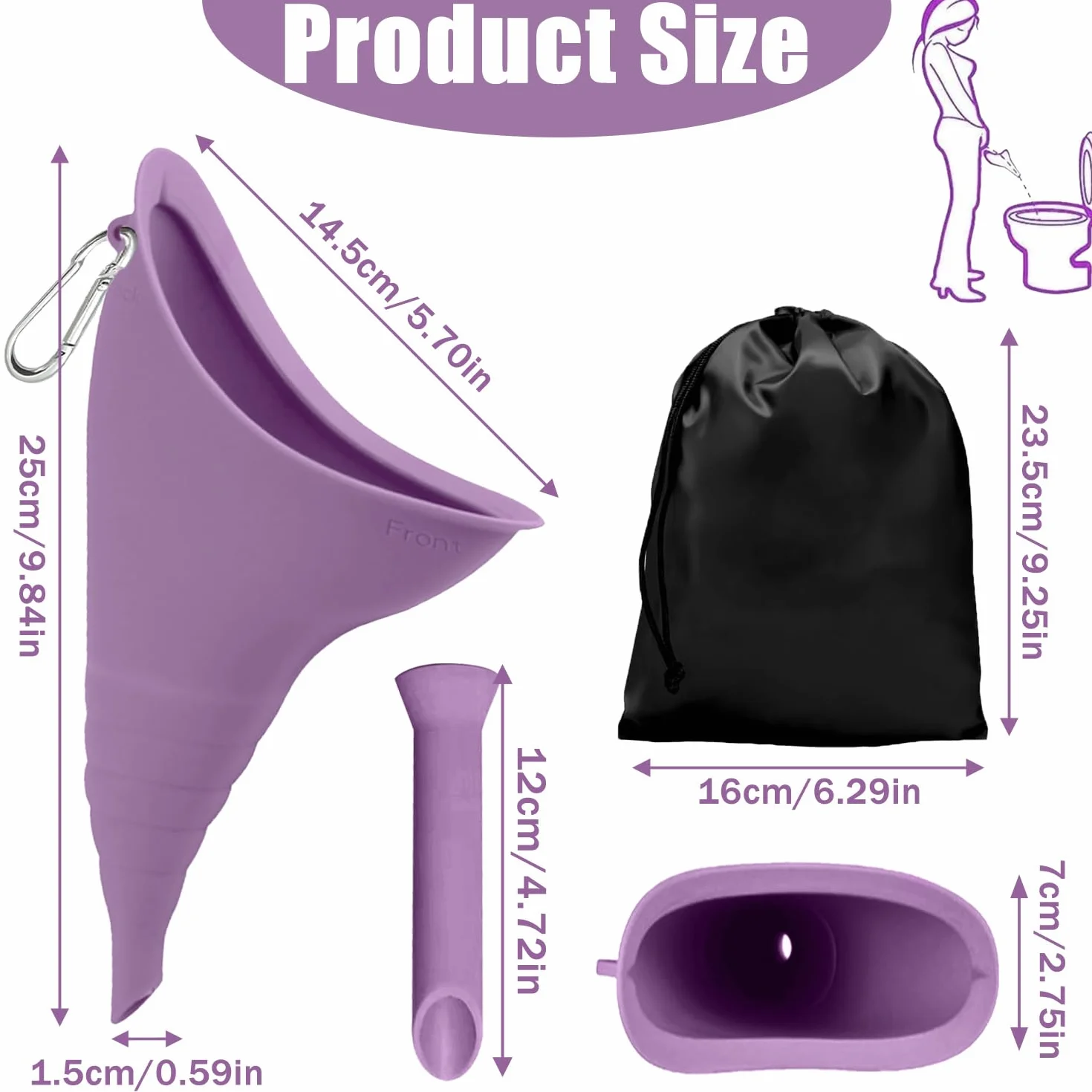 Portatif Urinoir Debout Réutilisable pour Femme Silicone Entonnoir Toilette Camping Violet