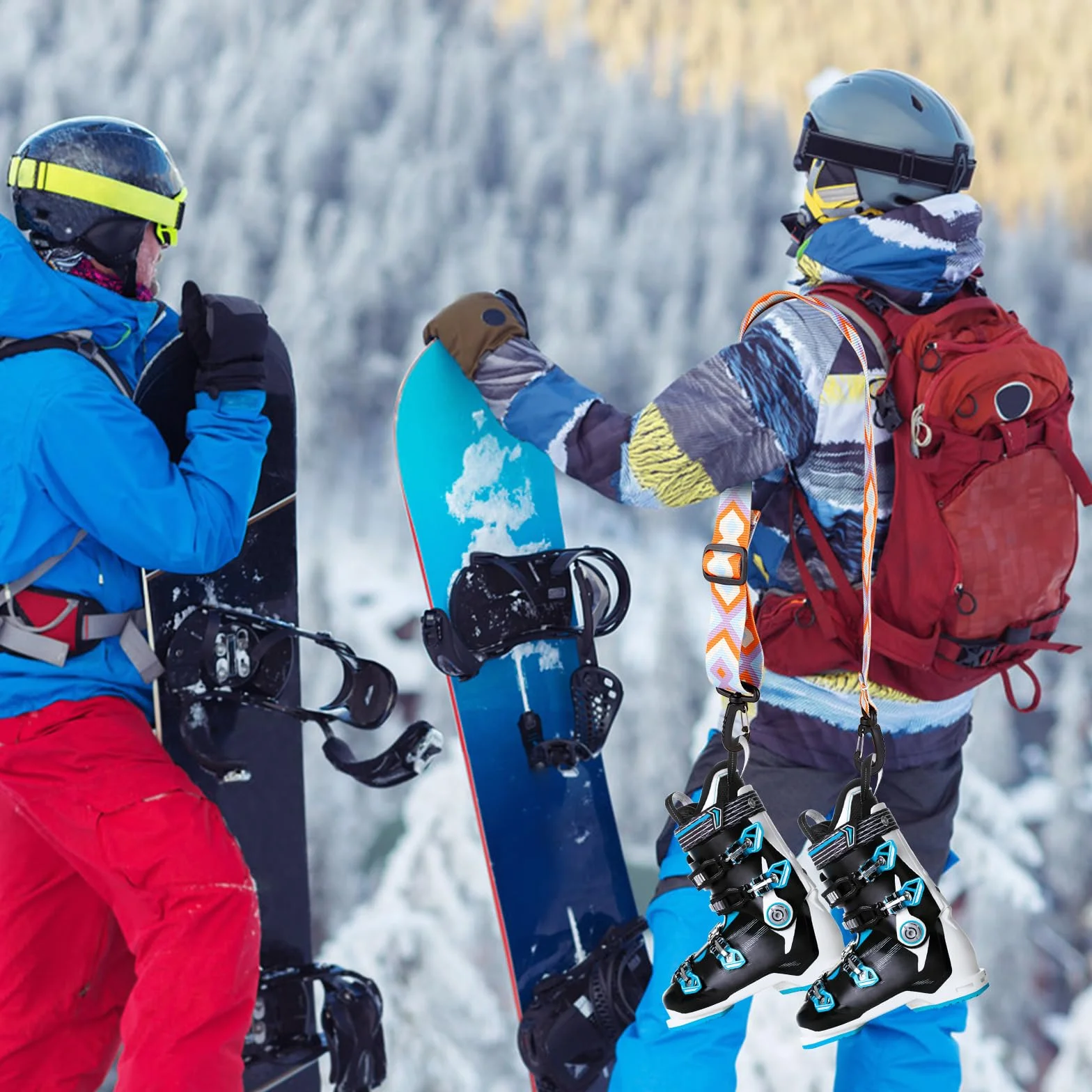 Sangle Baton de Ski, Réglables Sangle Skate avec Boucle Pivotante à 360° Sangle d'Épaule de Ski Laisse de Patins à roulettes Accessoires de Ski pour Ski, Snowboard