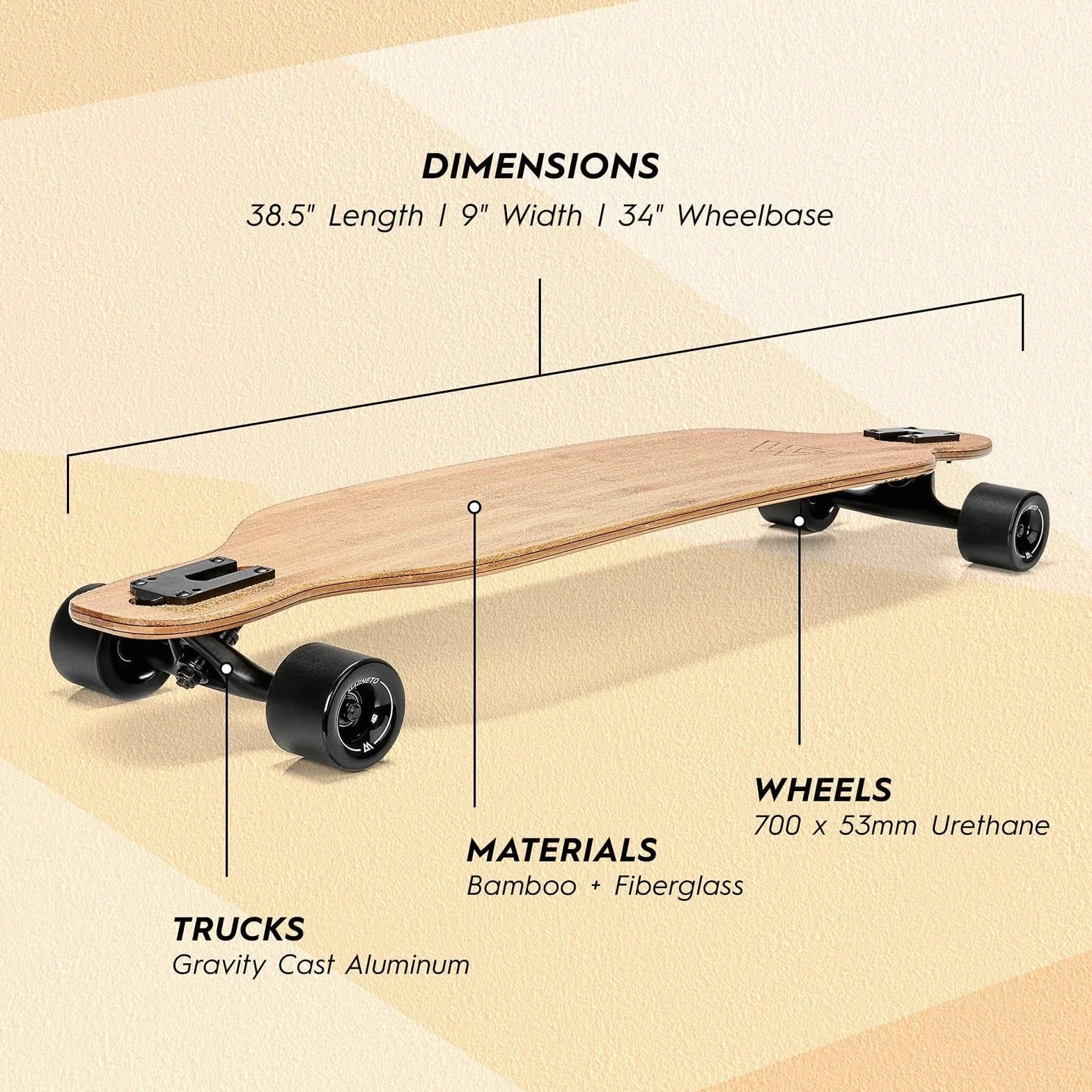 Magneto Longboards Fibre de Carbone Downhill Cruiser W Concave Plate-Forme