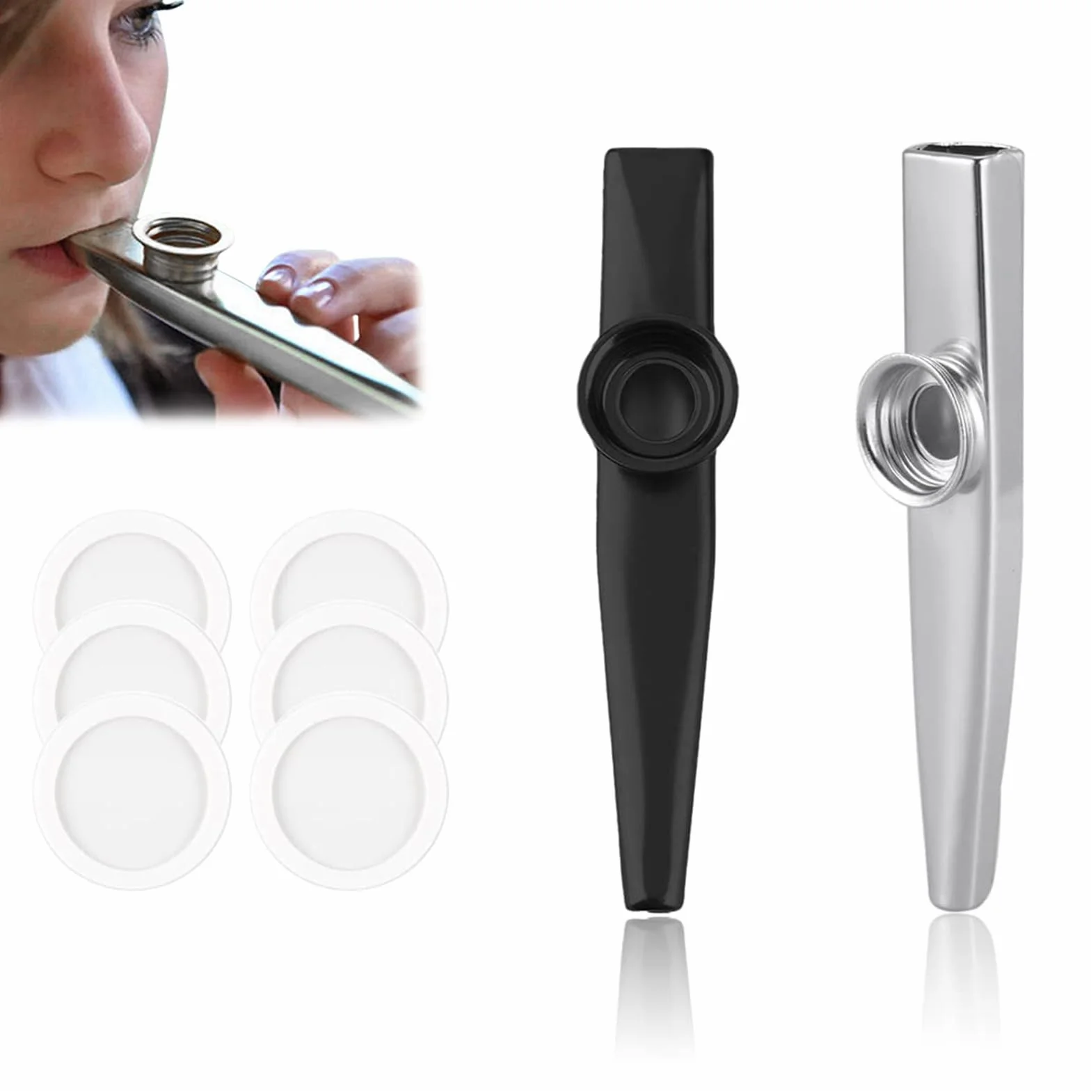 Kazoo Métal Alliage Aluminium Argent Noir Instrument Adulte Lot De 2