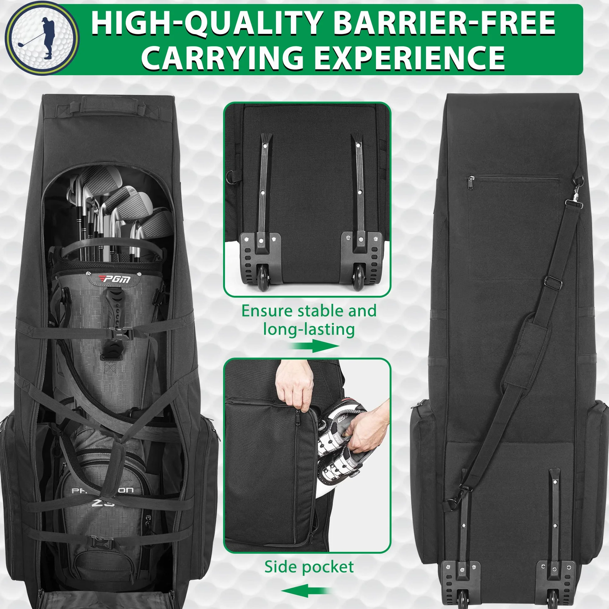 Sac de golf de voyage AKOZLIN avec roues 900D Oxford robuste rembourré pliable imperméable noir