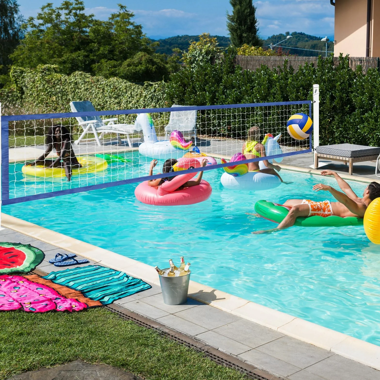 Filet Volley Piscine 457 x 91 cm PE Résistant Imperméable avec Sac de Transport