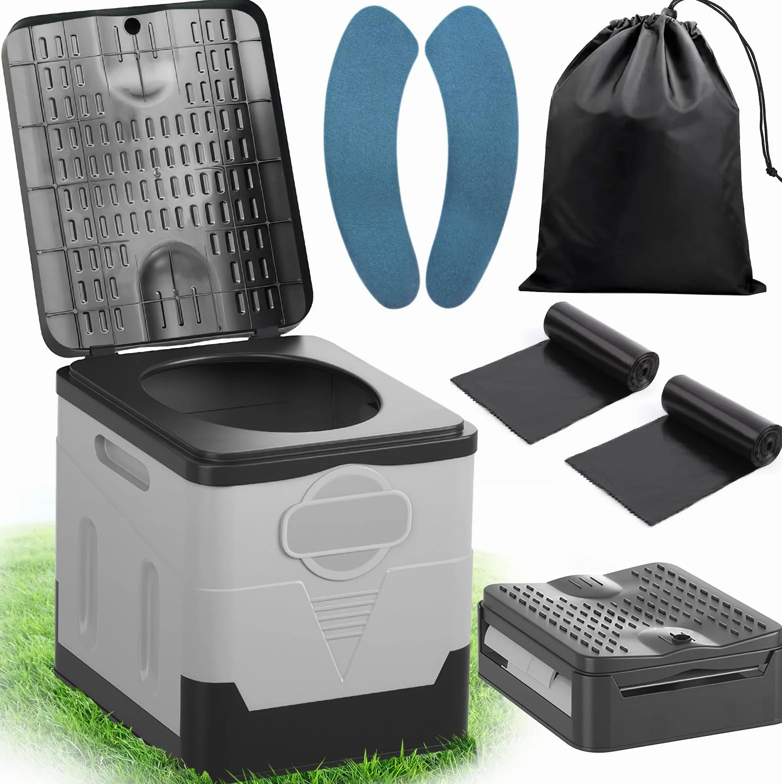 Toilette Portable 25L Capacité 150KG WC Portable avec 24 Sacs Jetables Sac de Transport Camping Randonnée