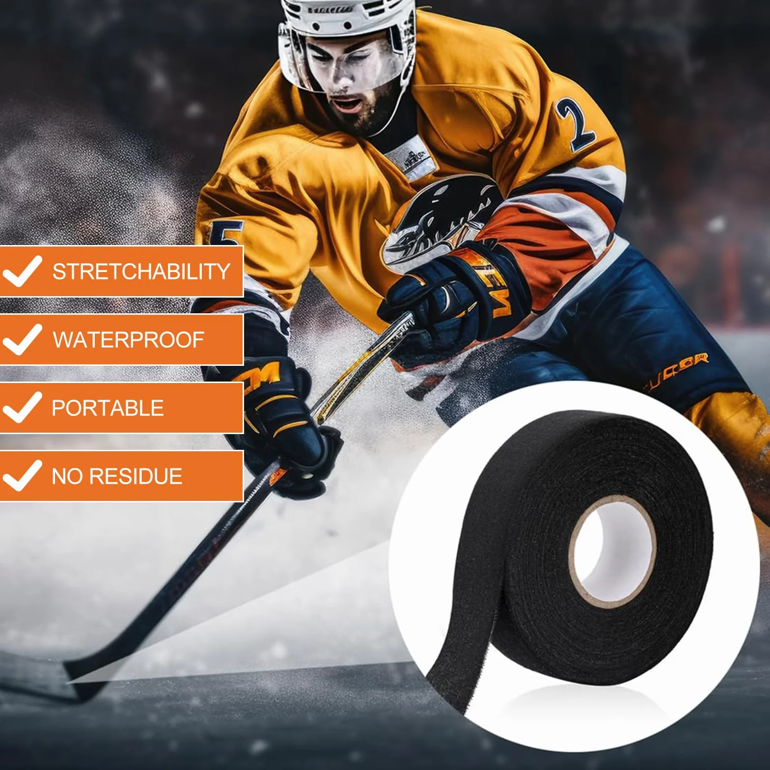 2 Pièces Grip Tape Noir Ruban Adhésif Anti-Dérapant 25M x 25MM Hockey Bâton Badminton Raquette