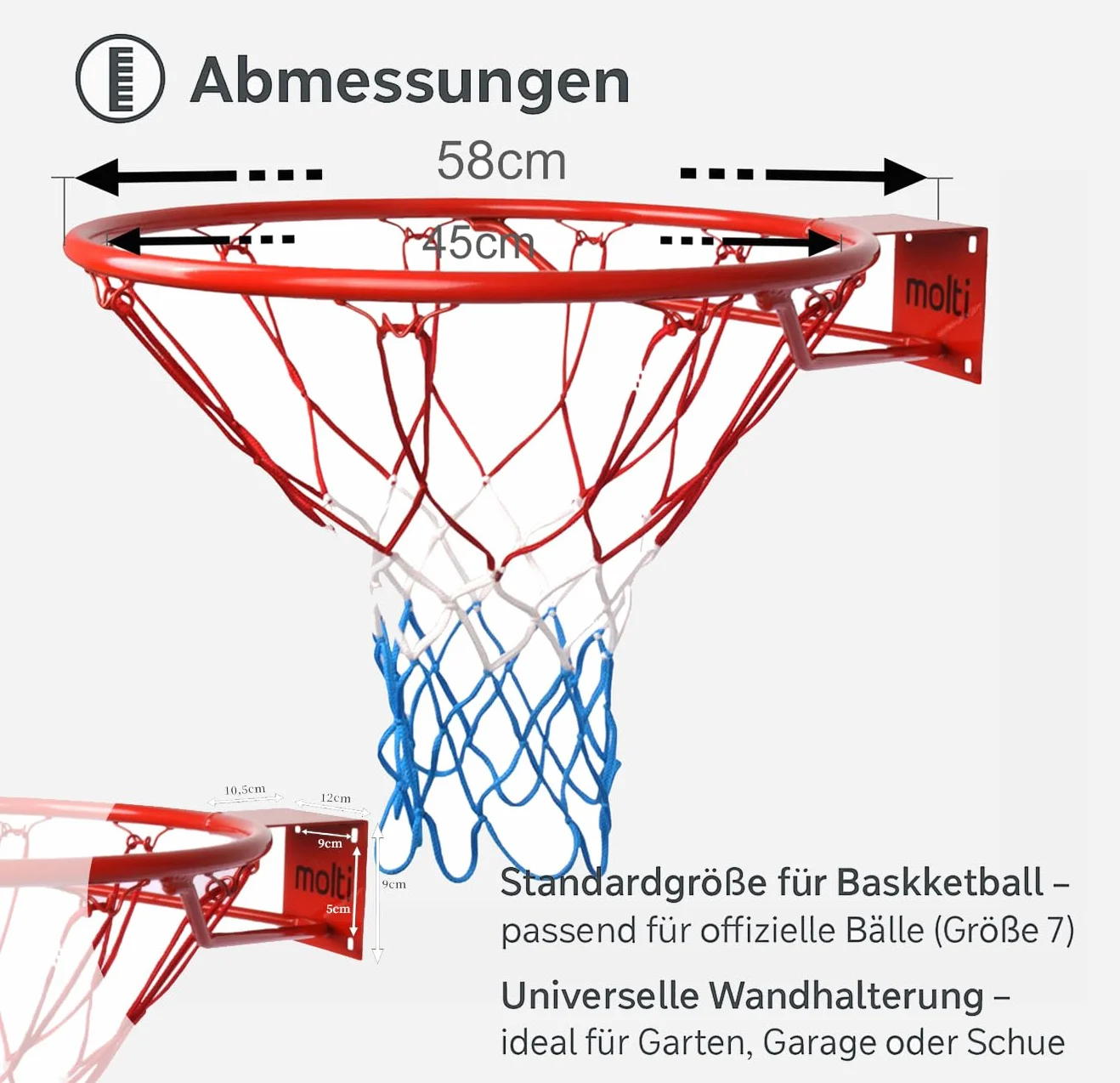 Panier de basket Ø 45 cm/37 cm HangRing avec filet et vis de fixation extérieur