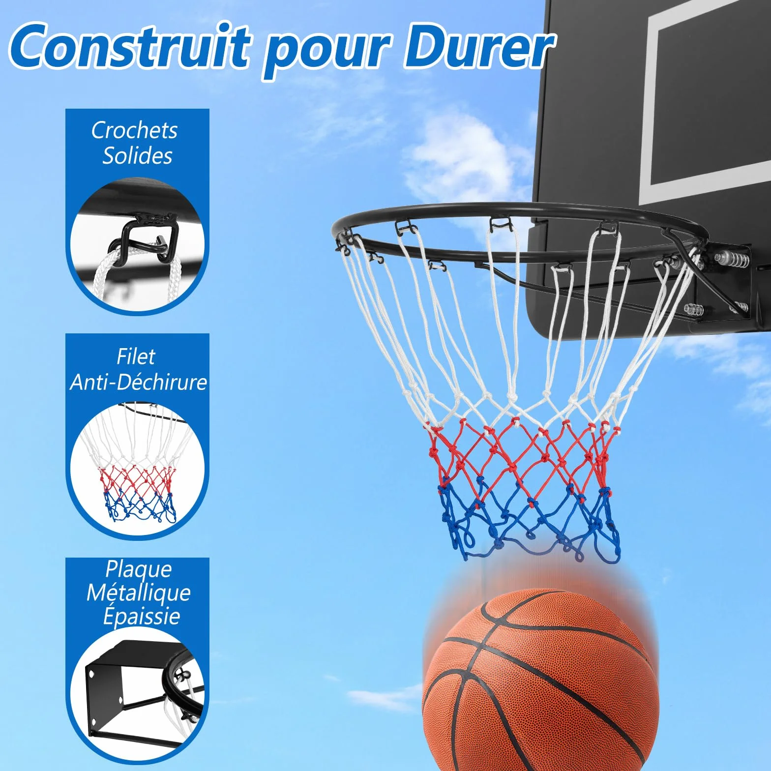 COSTWAY Panier de Basket Anneau Suspendu avec Filet, Jante Murale Universelle Intérieur Extérieur
