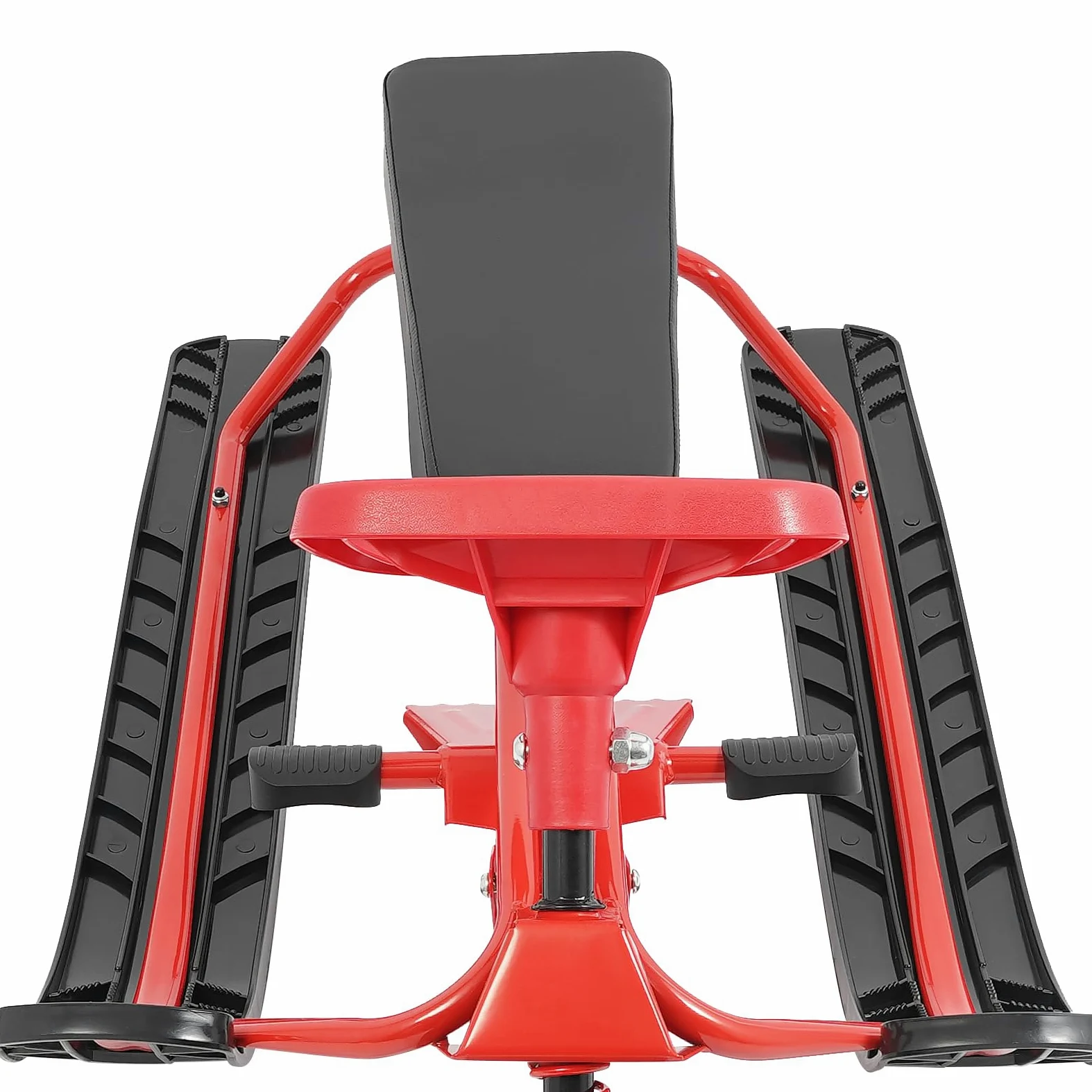Luge de ski pour enfants avec volant et frein, 50 × 120 × 38 cm, 100 kg, rouge + noir, siège en polyuréthane, luge d'hiver avec ressort et corde de traction, pour enfants, adolescents et adultes à